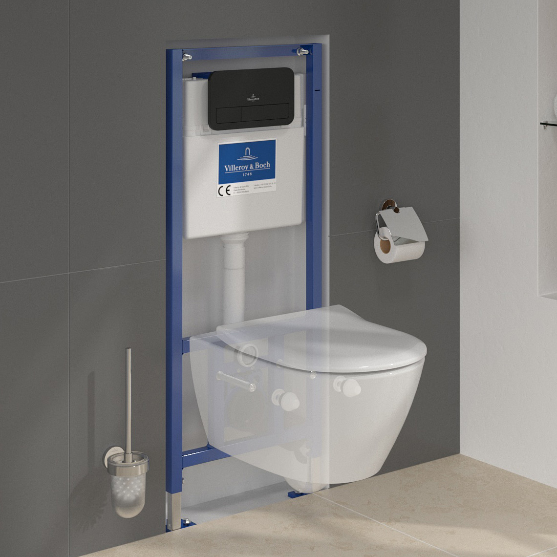 Zestaw Villeroy & Boch Subway 2.0 Combi-Pack stelaż podtynkowy miska WC wisząca z deską i przycisk czarny (92242700, 5614R2R1, 922490AN) - Wysyłka w 
