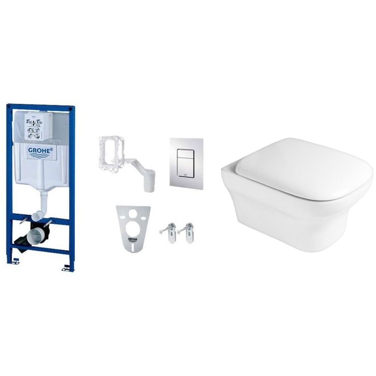 Zestaw Grohe Rapid SL Fresh Cosmopolitan stelaż podtynkowy 5w1 z przyciskiem chrom błyszczący i miska WC wisząca PureRim z deską ... - Wysyłka w 24h