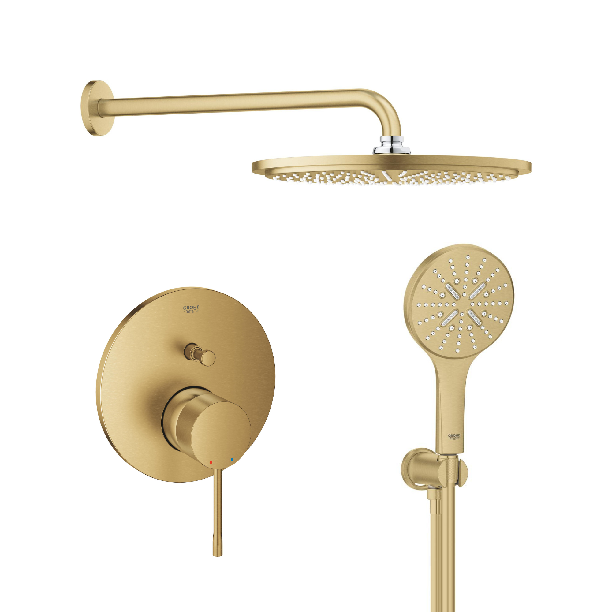 Zestaw Grohe Essence wannowo-prysznicowy podtynkowy z deszczownicą i kompletem natryskowym złoty (24058GN1, 26066GN0, 28362GL1, 26658GN0, ... - 