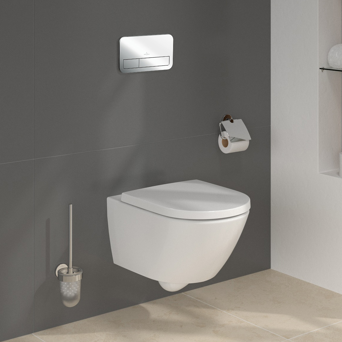Zestaw Villeroy & Boch Subway 3.0 stelaż podtynkowy miska WC wisząca z deską i przycisk chrom połysk (92242700, 4670TS01, 92249061) - Wysyłka w 24h