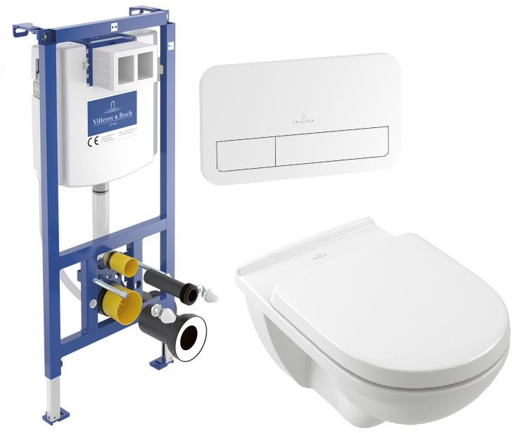 Zestaw Villeroy & Boch ViConnect stelaż podtynkowy miska WC wisząca z deską i przycisk biały (92242700, 5660H101, 92249068)