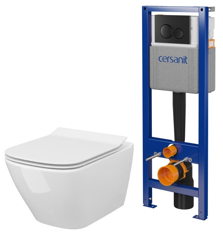 Cersanit City zestaw miska WC z deską wolnoopadającą, stelaż z przyciskiem biały / czarny mat (S701779, S701405) - Wysyłka w 24h