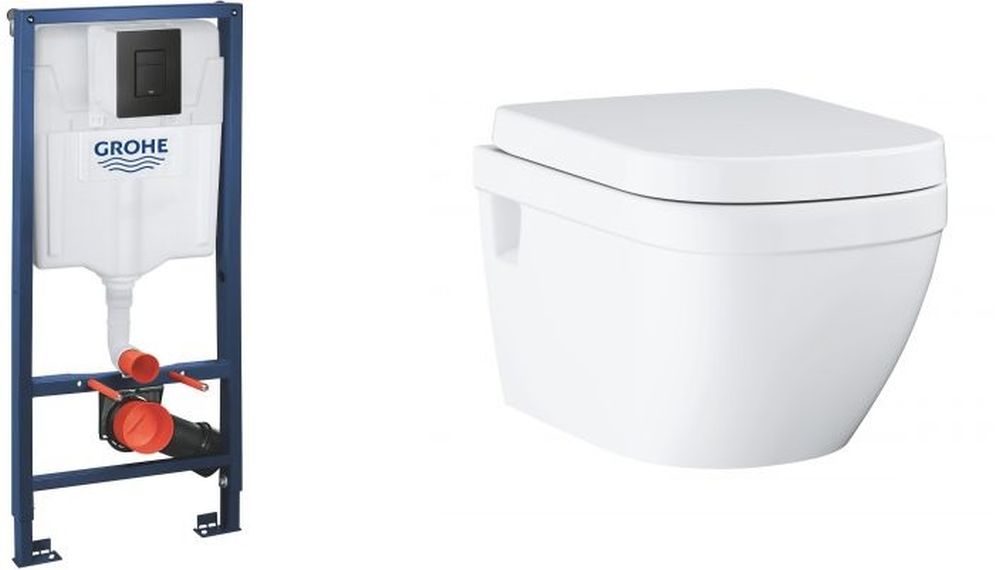 Zestaw Grohe Euro Ceramic miska WC z deską i stelażem podtynkowym Solido przycisk czarny (38811KF0, 39538000, 39330002, ) - Wysyłka w 24h