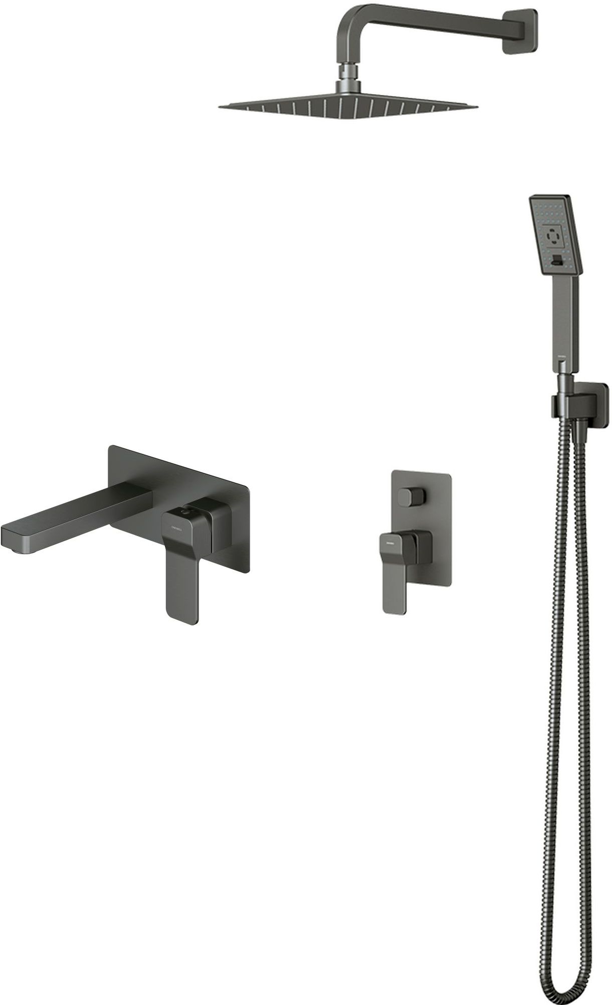 Zestaw Omnires Slide zestaw prysznicowy podtynkowy z deszczownicą i baterią umywalkową podtynkową grafit (SL7715GR, SYSSL12GR) - Wysyłka w 24h