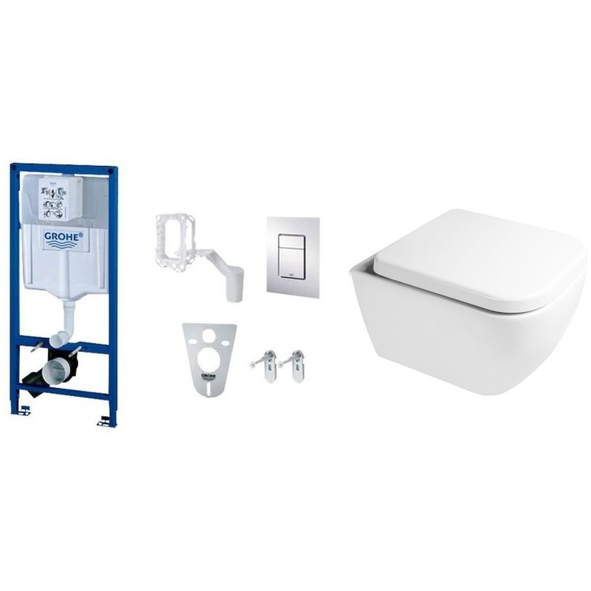 Zestaw Grohe Rapid SL Fresh Cosmopolitan stelaż podtynkowy 5w1 z przyciskiem chrom błyszczący i miska WC wisząca PureRim z deską ... - Wysyłka w 24h