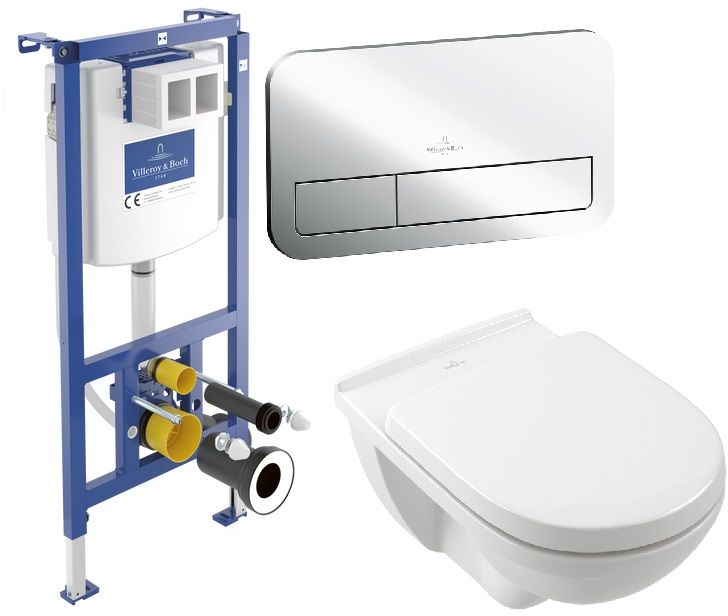 Zestaw Villeroy & Boch ViConnect stelaż podtynkowy miska WC wisząca z deską i przycisk chrom połysk (92242700, 5660H101, 92249061)