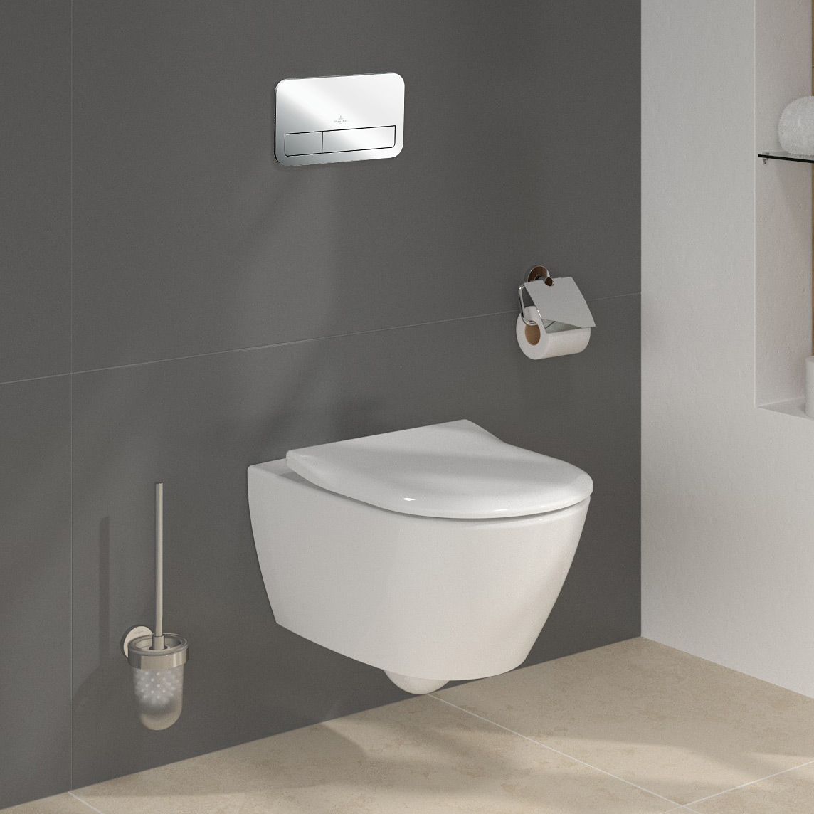 Zestaw Villeroy & Boch Subway 2.0 Combi-Pack stelaż podtynkowy miska WC wisząca z deską i przycisk chrom połysk (92242700, 5614R201, ...