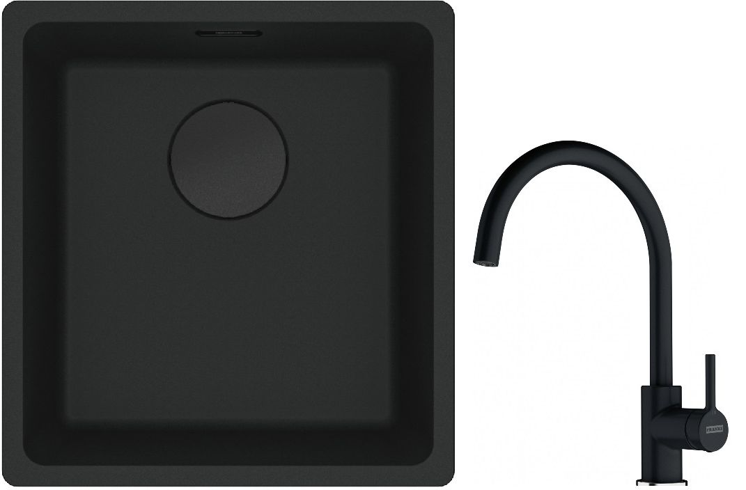 Franke Maris MRG 110-37 zlewozmywak 40x37 cm Fragranit + czarny mat z baterią kuchenną Lina onyx (1250697760, 1150626020)