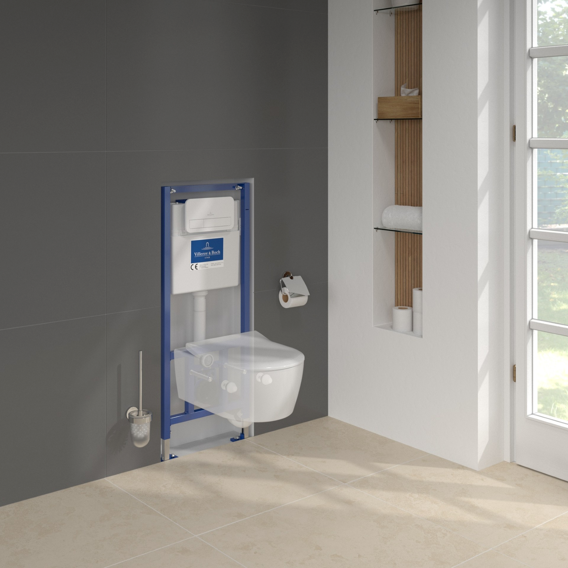 Zestaw Villeroy & Boch Avento miska WC z deską i stelaż z przyciskiem białym (92099600, 5656R001, 9M87S101, 92249068)