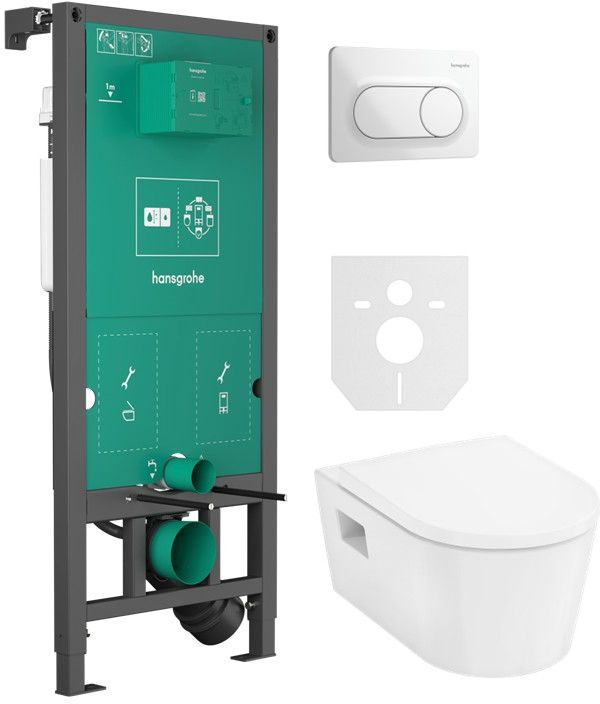 Zestaw Hansgrohe EluPura Original S miska z deską WC i stelaż podtynkowy z przyciskiem spłukującym biała (01022180, 66002450, 60288450)