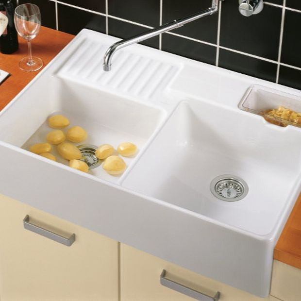 Villeroy & Boch Double-Bowl zlewozmywak ceramiczny 89,5x63 cm CeramicPlus Weiss Alpin Glossy 632391R1 - Wysyłka w 24h