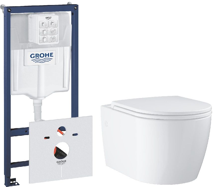 Grohe Start Round miska WC z deską wolnoopadającą wiszącą bez kołnierza i stelażem stelaż podtynkowym 3w1 biały połysk ... - Wysyłka w 24h