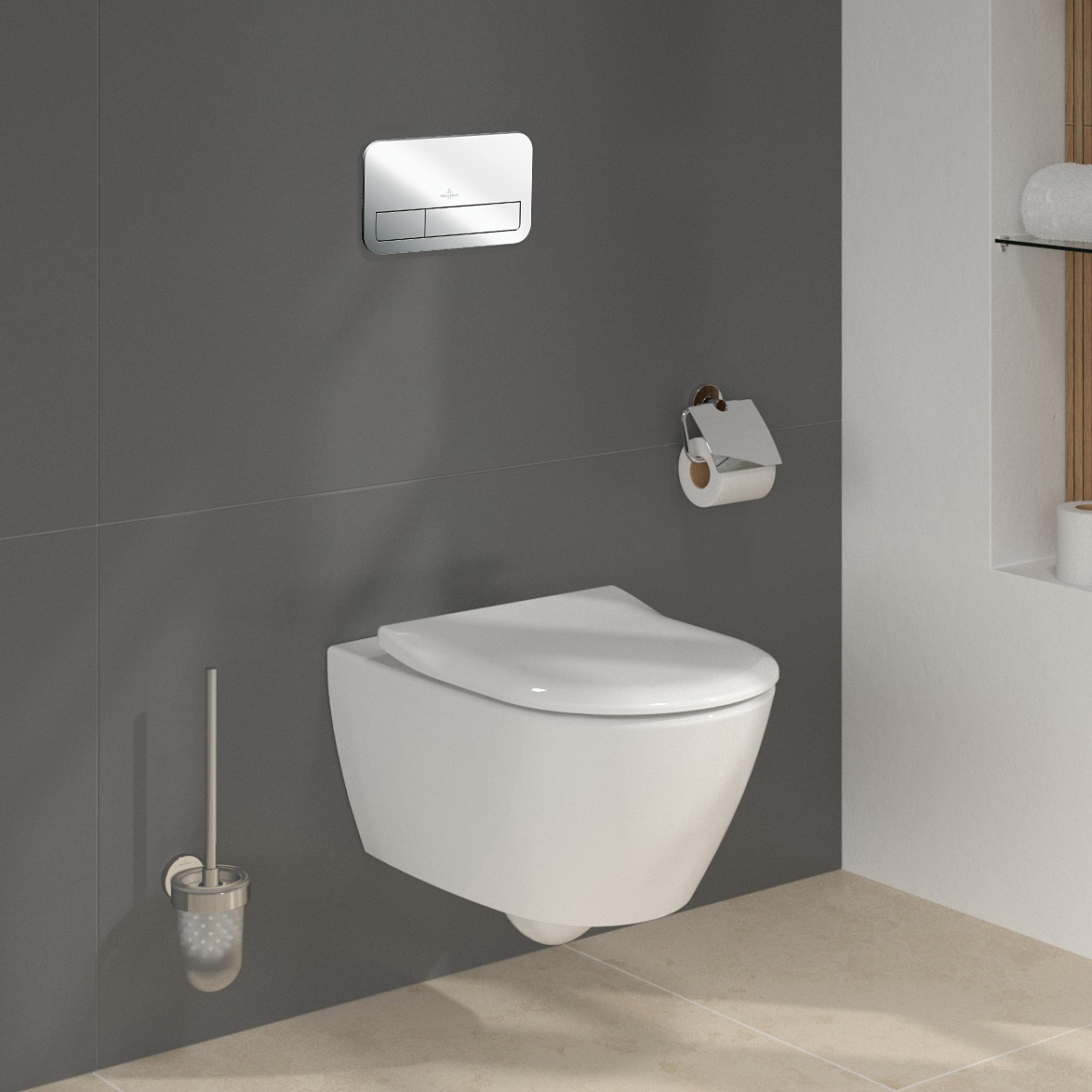 Zestaw Villeroy & Boch Subway 2.0 Combi-Pack stelaż podtynkowy miska WC wisząca z deską i przycisk chrom połysk (92242700, 5614R2R1, ... - Wysyłka w 