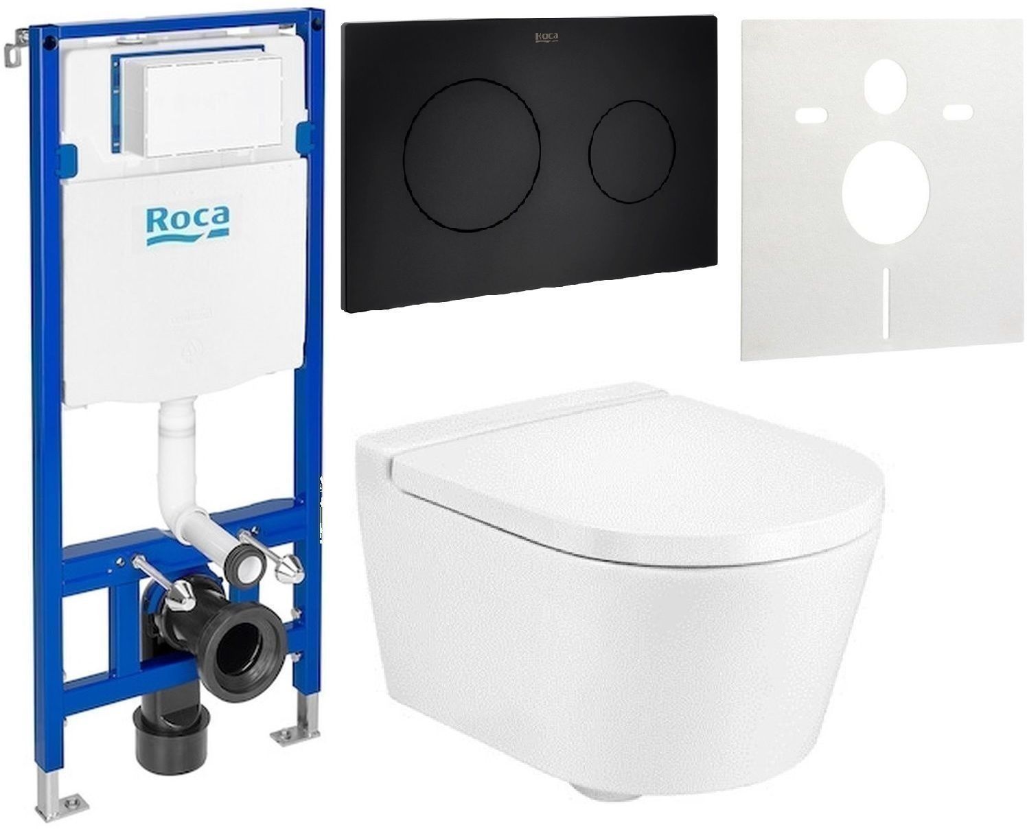 Zestaw Roca Inspira Round Compacto miska WC wisząca Rimless z deską sedesową wolnoopadającą i stelaż podtynkowy Duplo One z ... - Wysyłka w 24h