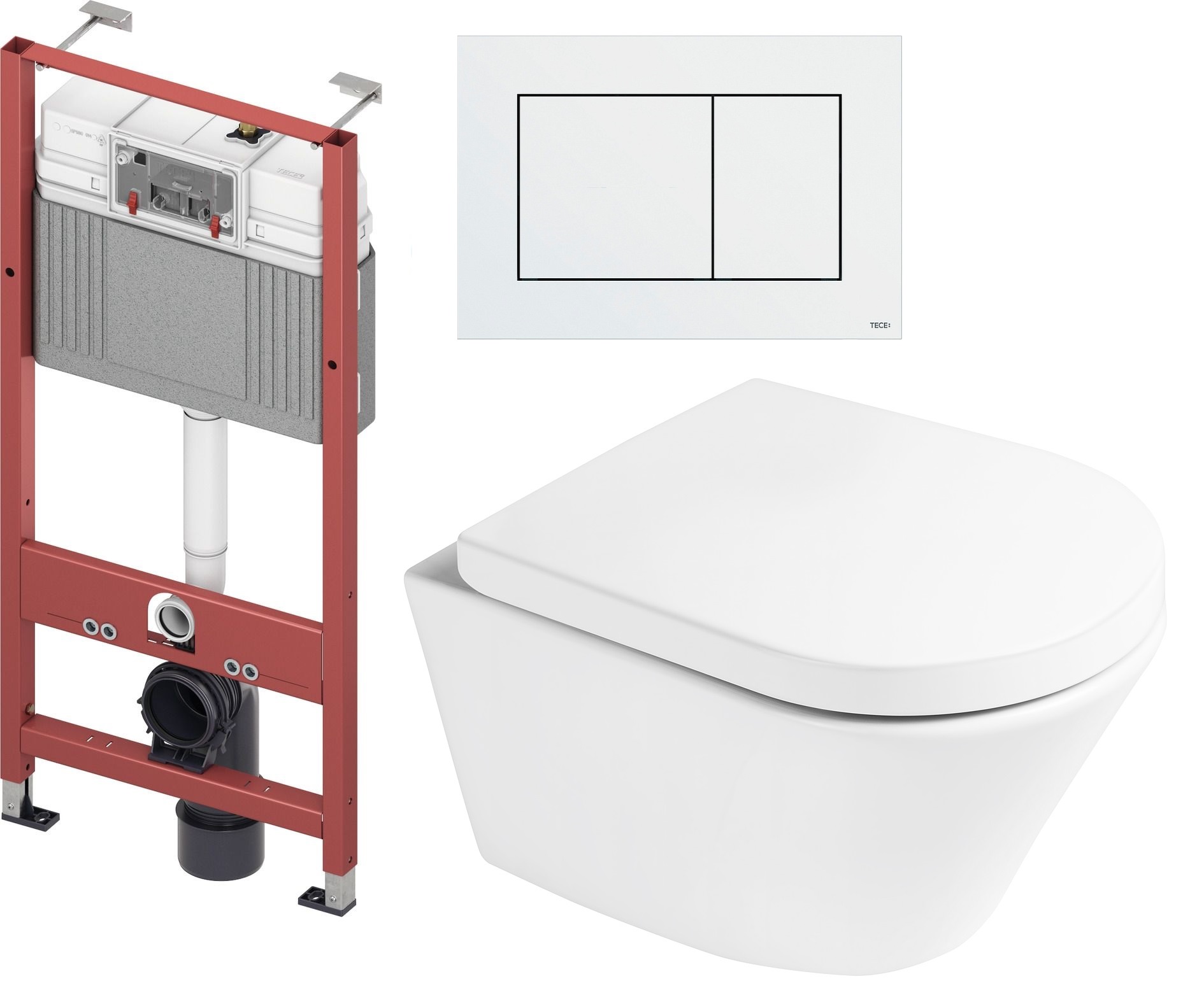 Zestaw Oltens Jog miska WC wisząca z deską wolnoopadającą i stelaż podtynkowy Tece Base z przyciskiem Now biały (9400407, 42001000, ... - Wysyłka w 