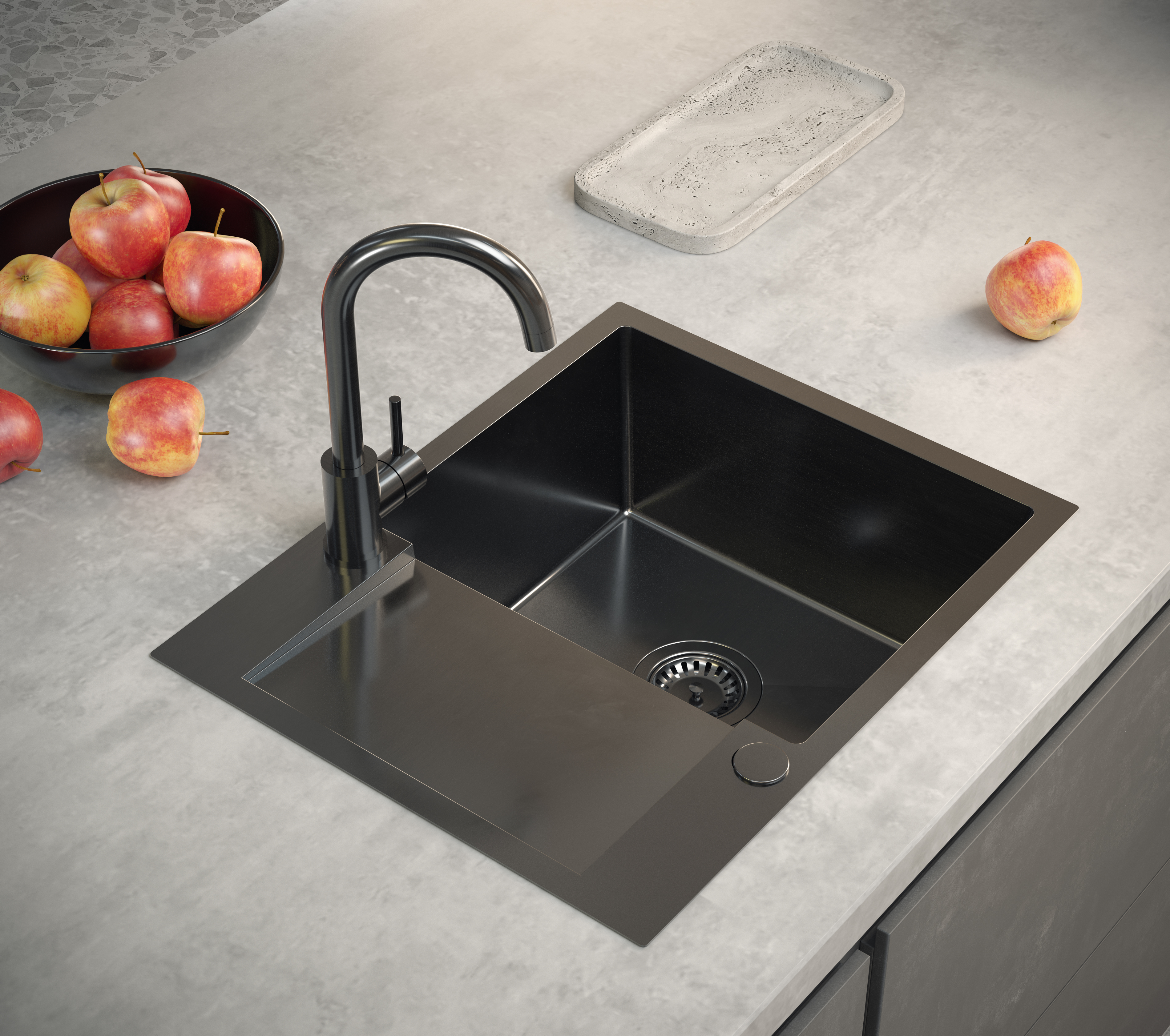 Quadron Luke 116 zlewozmywak stalowy 60x48 cm z baterią kuchenną Kate black metal ZH6048PVDBLM_3623500_PVDBLM - Wysyłka w 24h