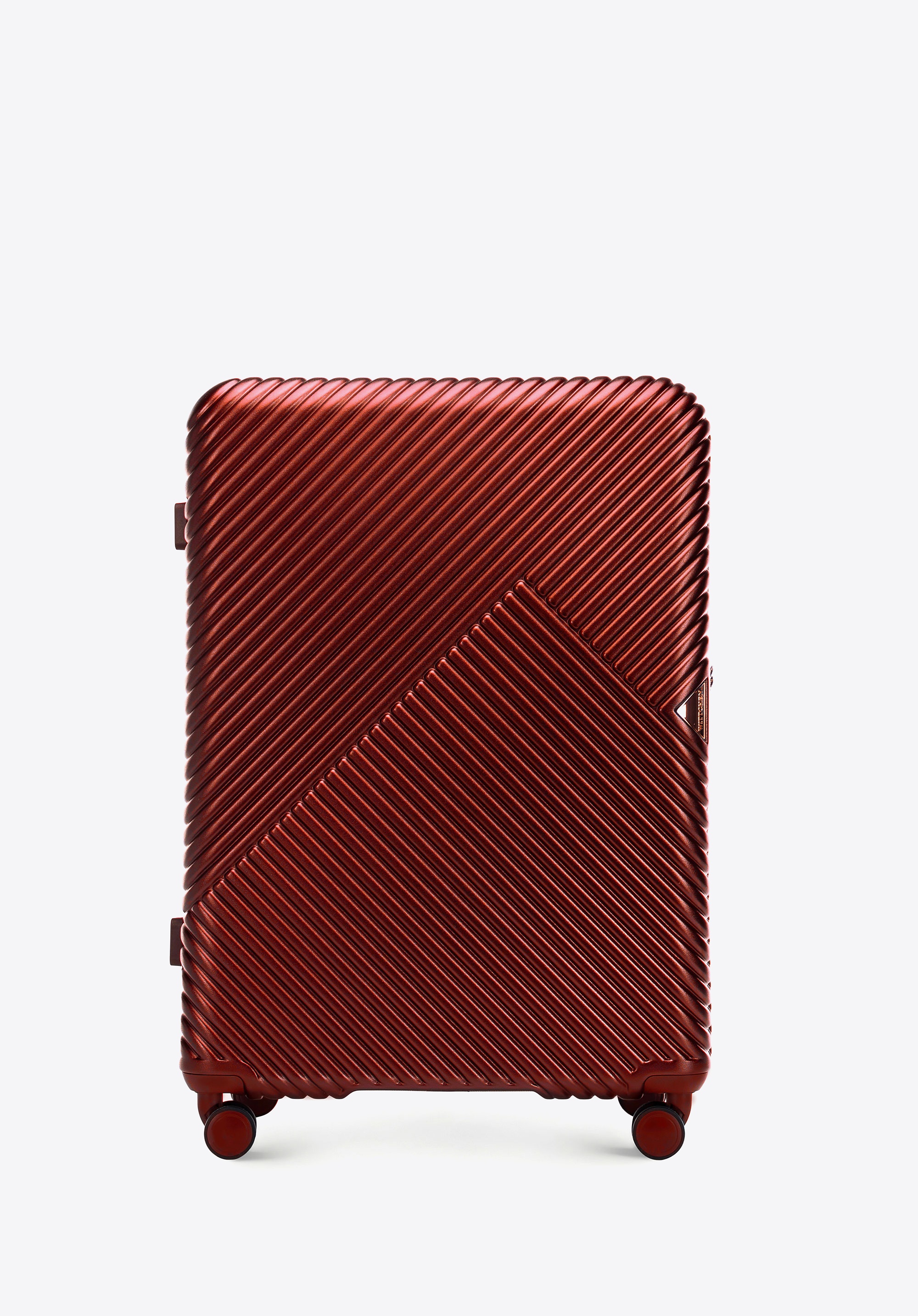 Duża walizka z polikarbonu w paseczki burgund