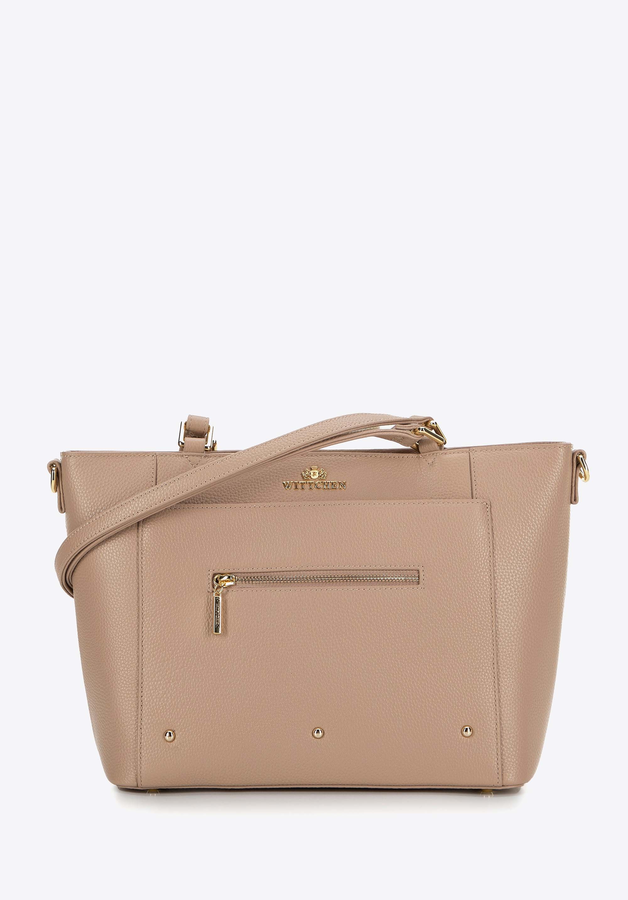 Damska shopperka ze skóry z kieszonkami beżowa