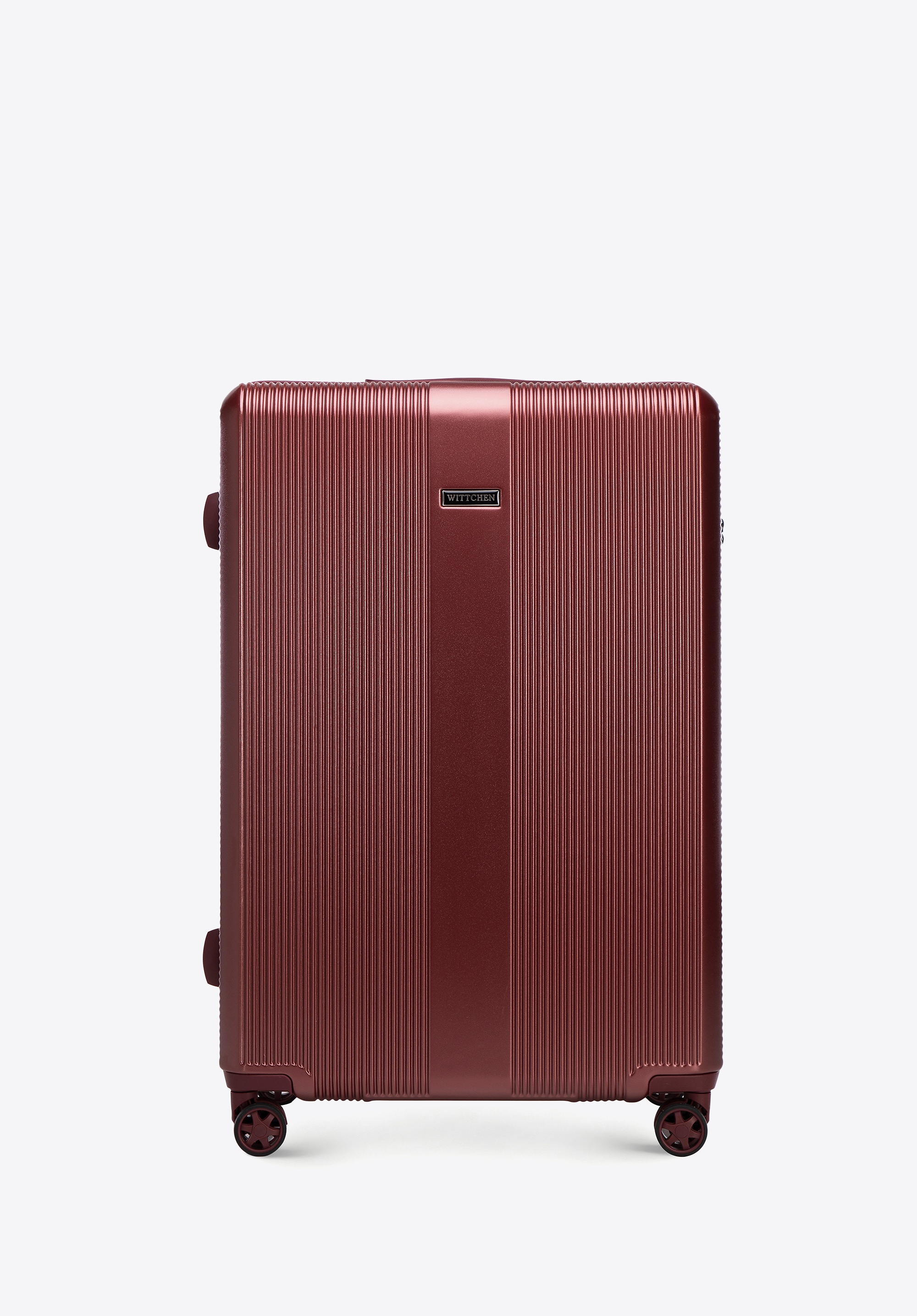 Duża walizka z polikarbonu w pionowe tłoczenia burgund