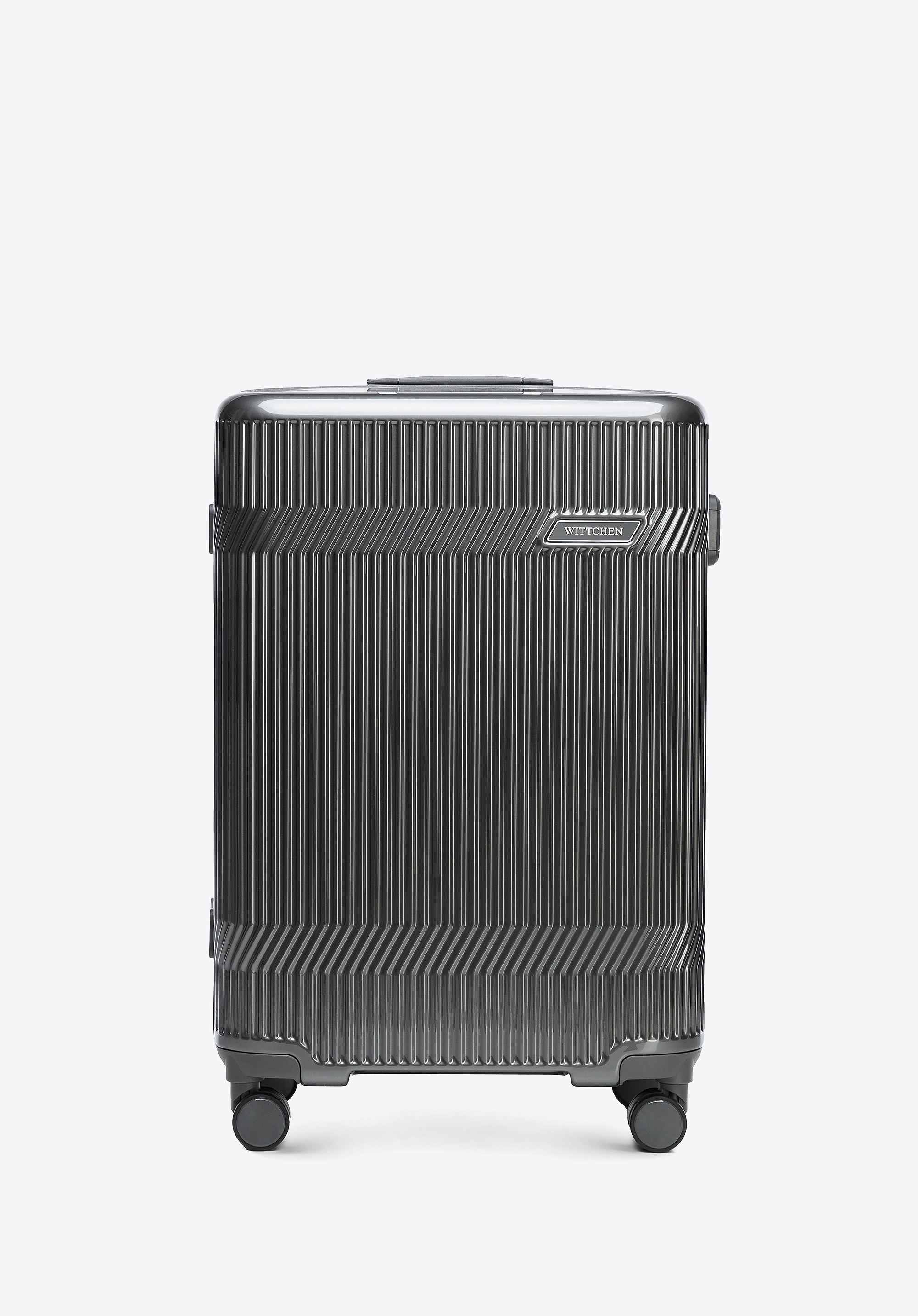 Średnia walizka z polikarbonu o błyszczącym wykończeniu grafitowa