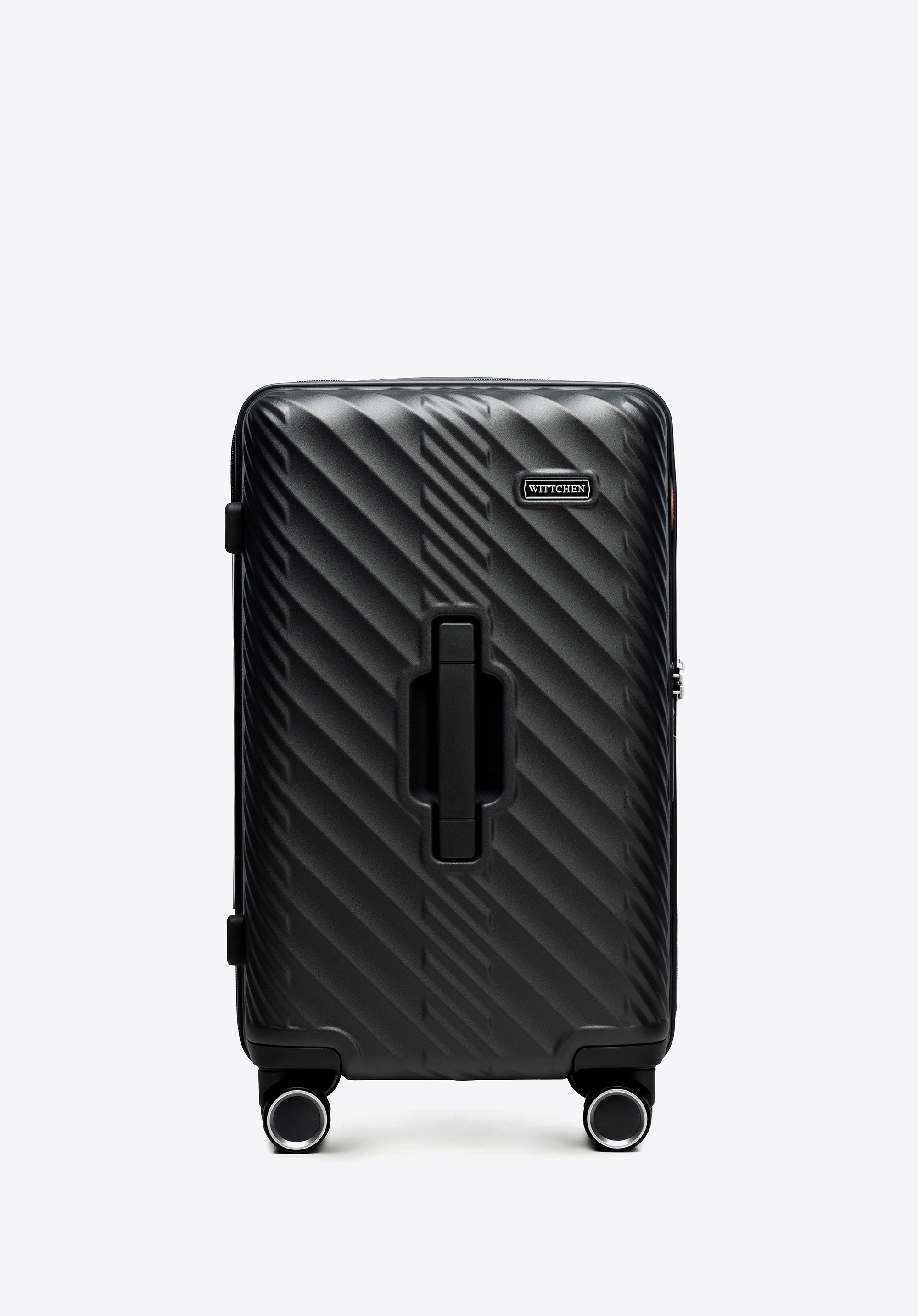 Mała walizka z polikarbonu w geometryczny wzór czarna