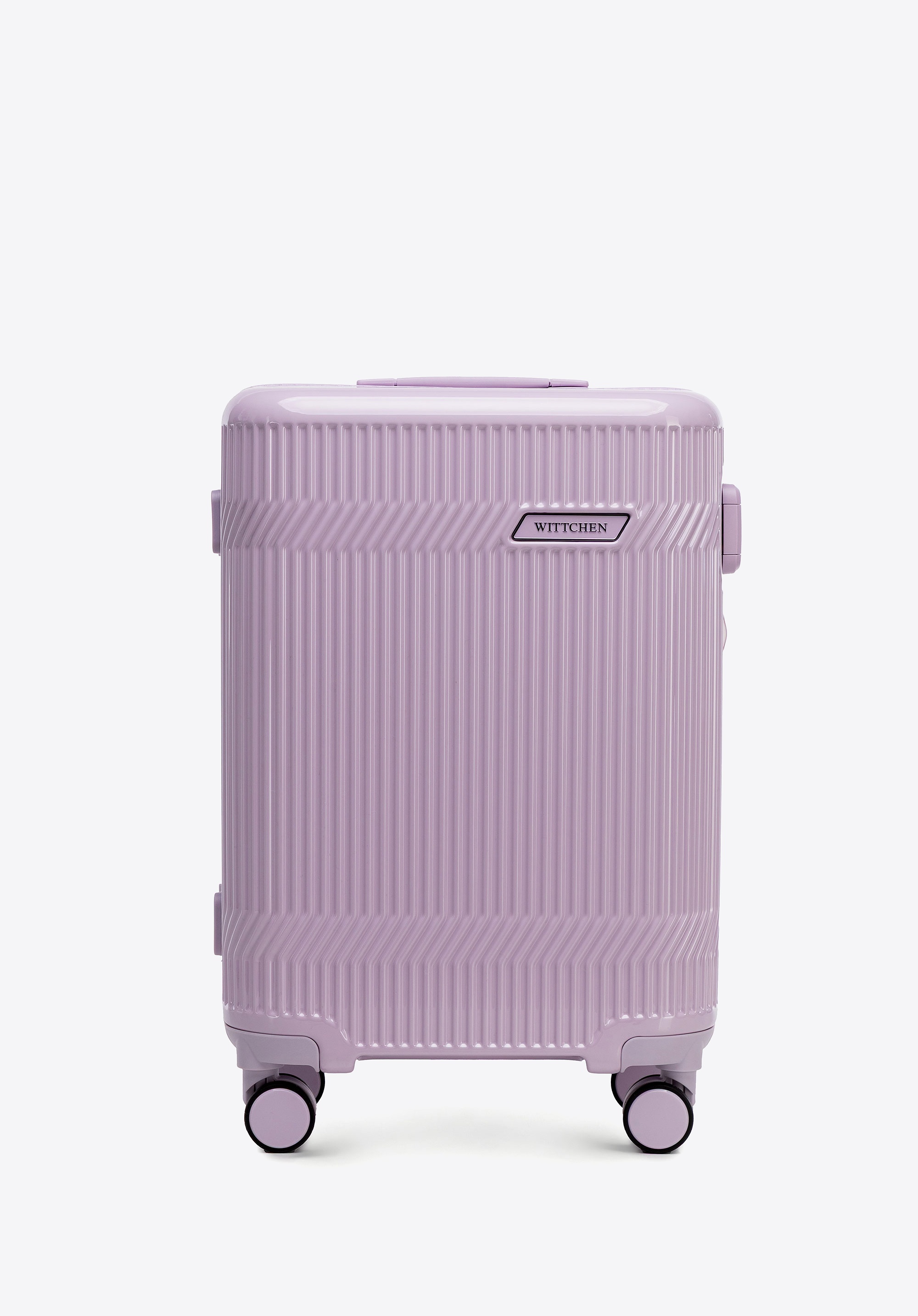 Walizka kabinowa z polikarbonu o błyszczącym wykończeniu lawendowa