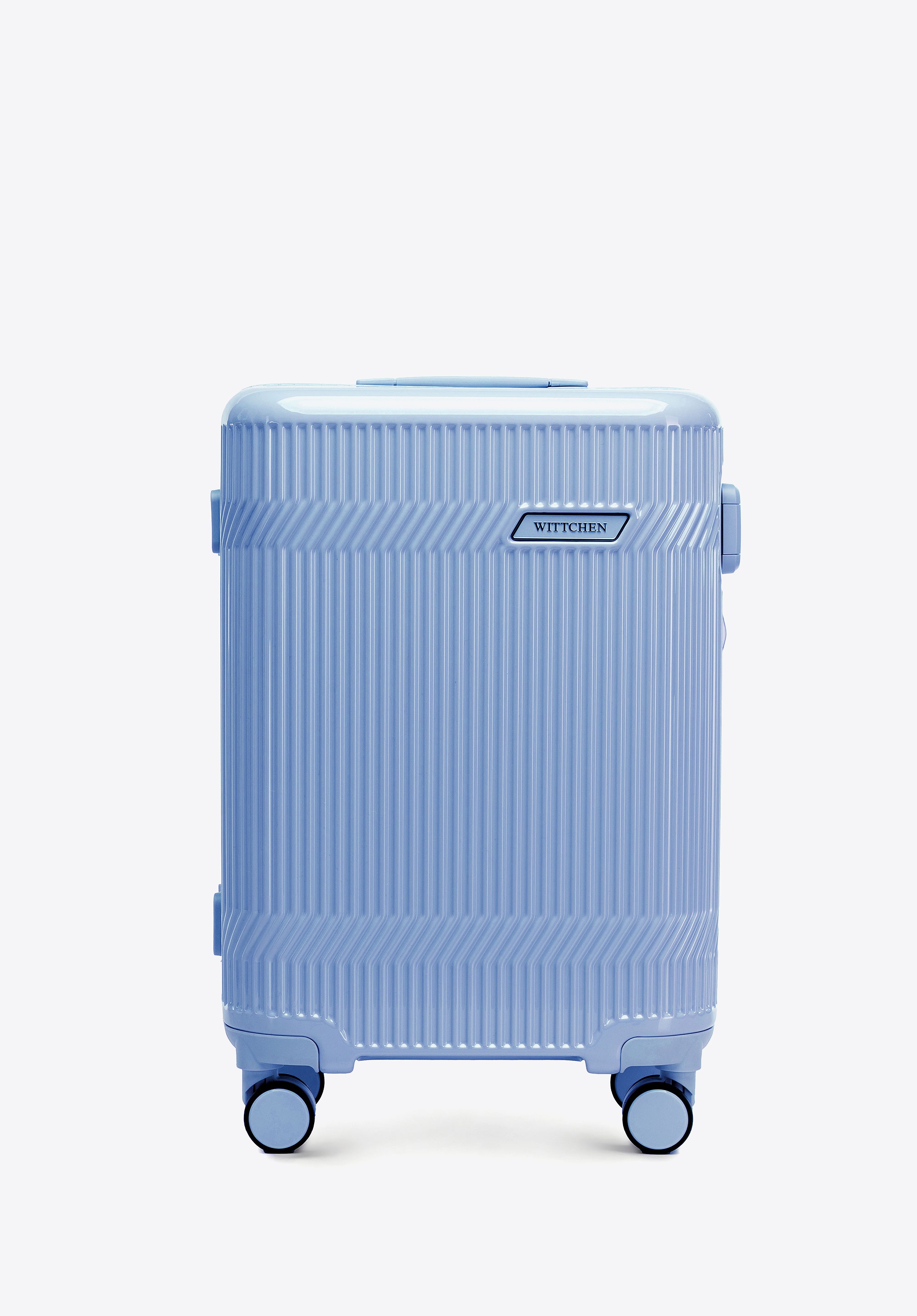 Walizka kabinowa z polikarbonu o błyszczącym wykończeniu niebieska