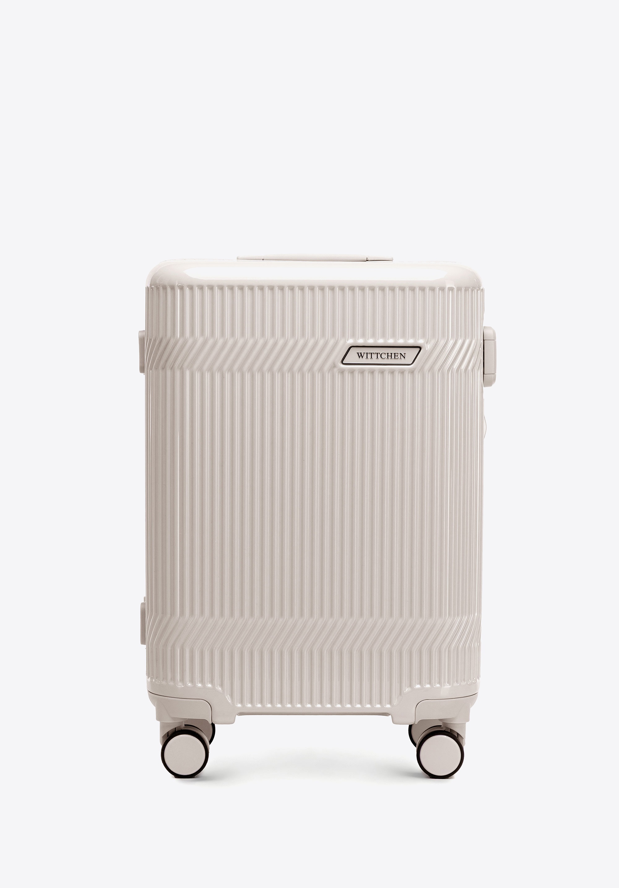 Walizka kabinowa z polikarbonu o błyszczącym wykończeniu beżowa