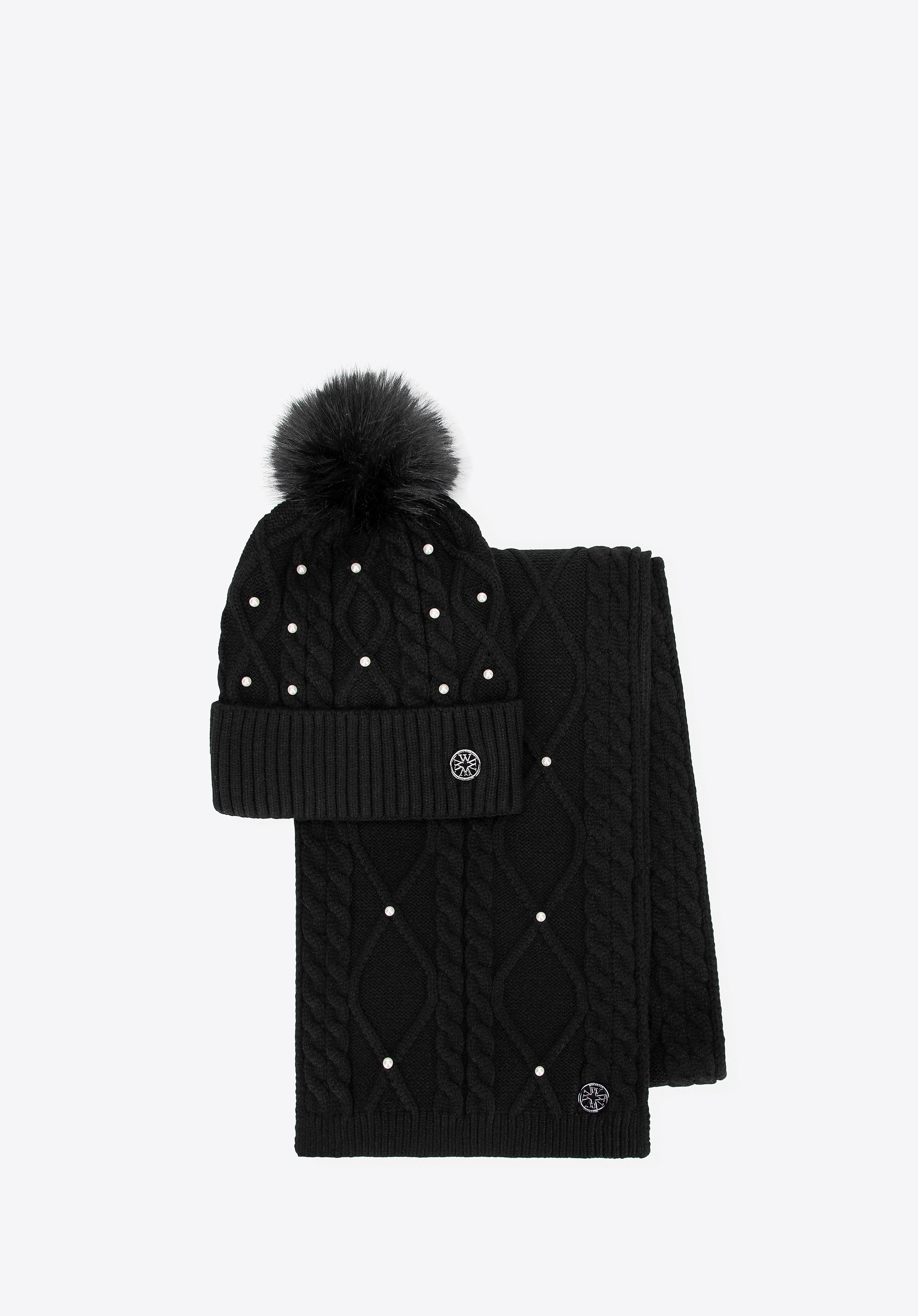 Damski zestaw zimowy w ozdobne perły czarny