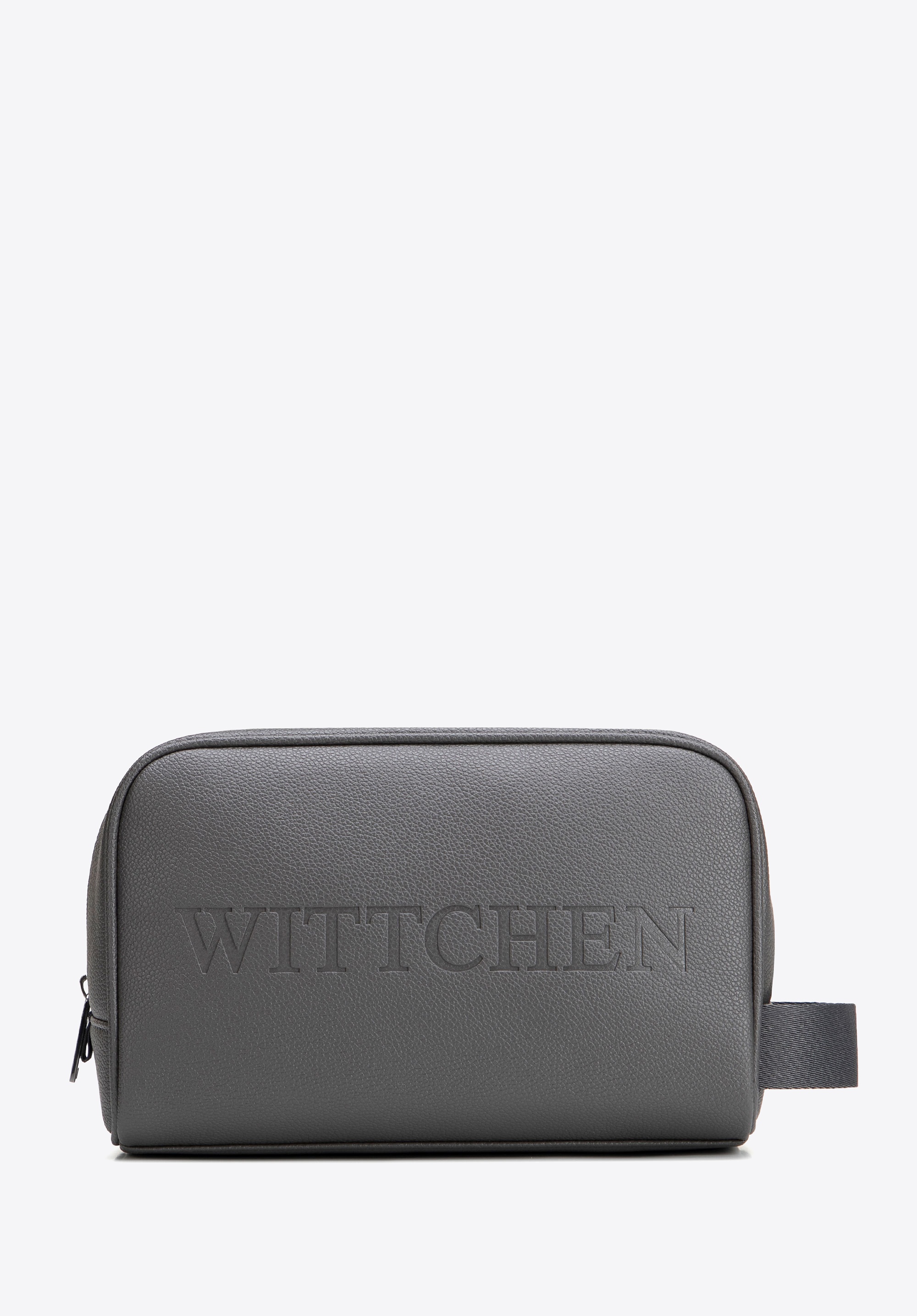 Kosmetyczka z imitacji skóry z logo szara