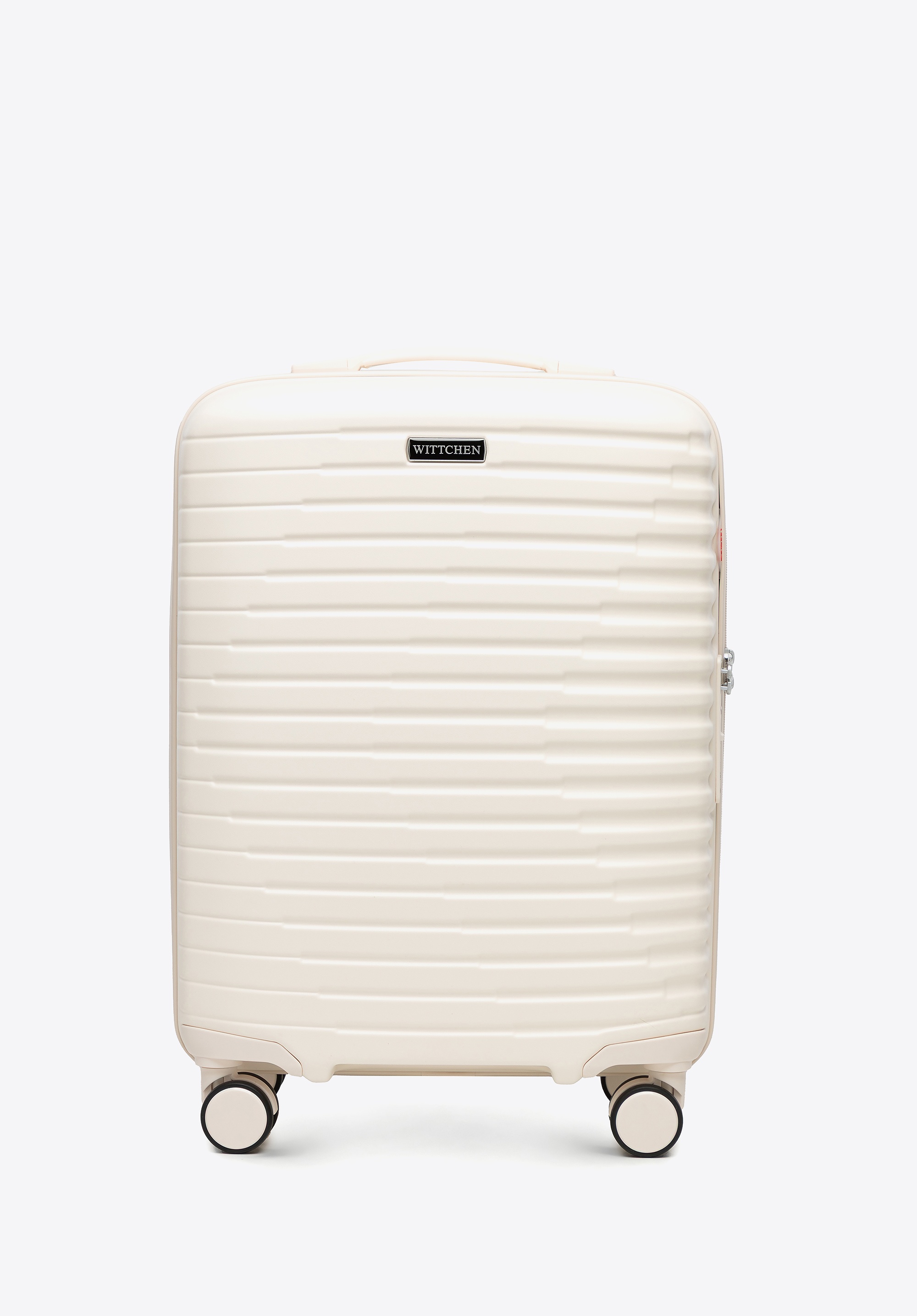 Walizka kabinowa z polikarbonu w poziome żebrowanie kremowa