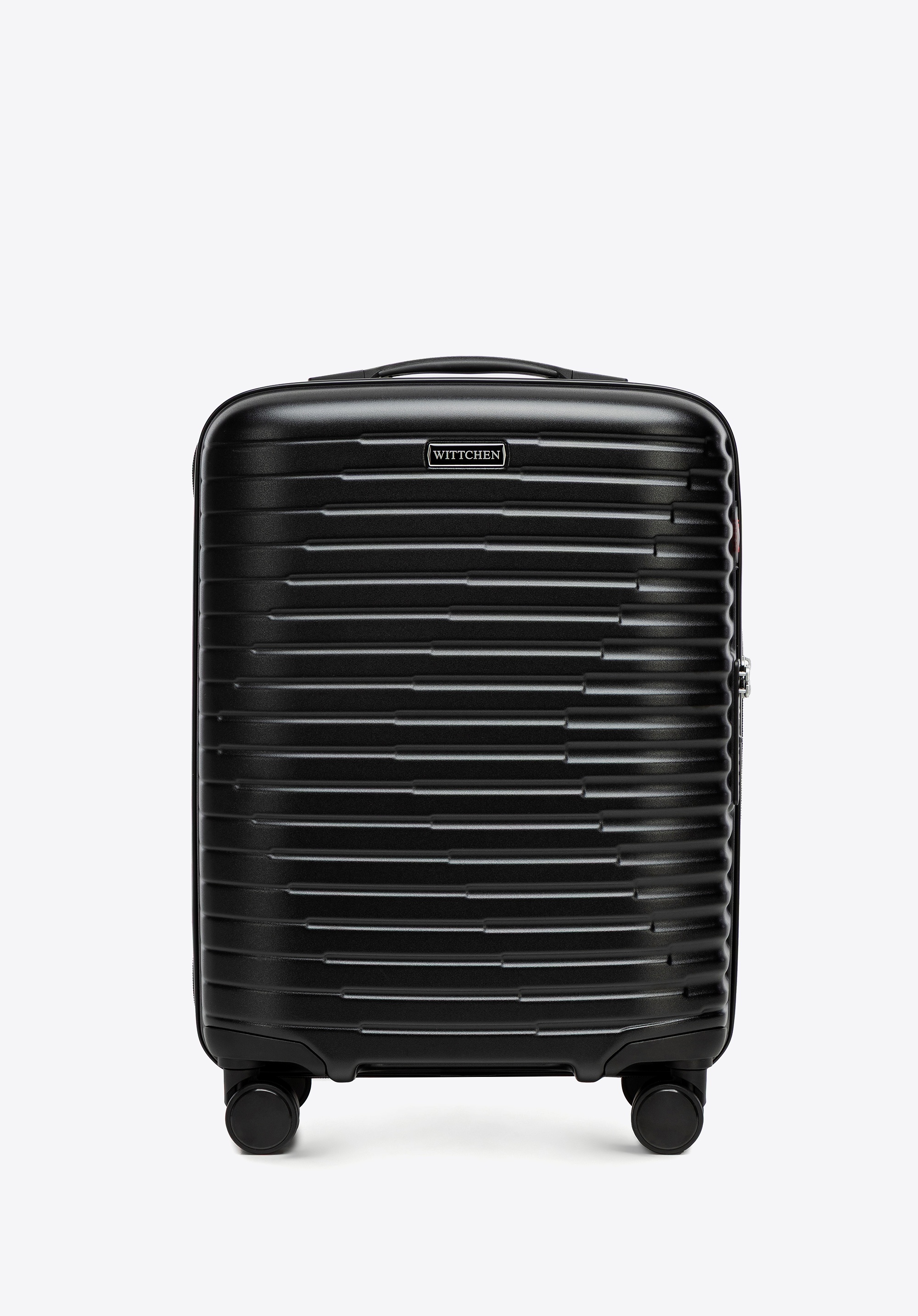 Walizka kabinowa z polikarbonu w poziome żebrowanie czarna