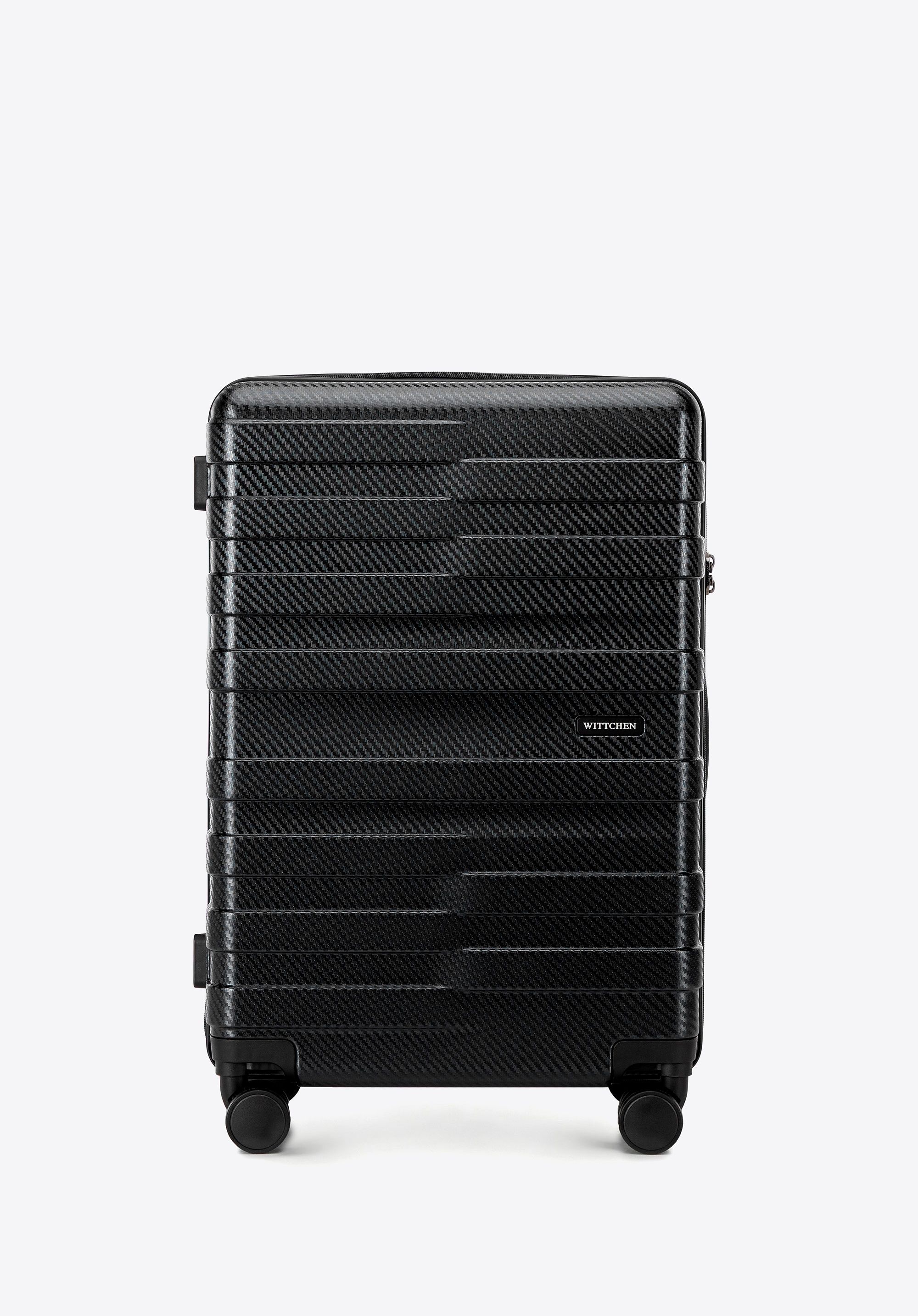 Średnia walizka z polikarbonu w poziome pasy czarna