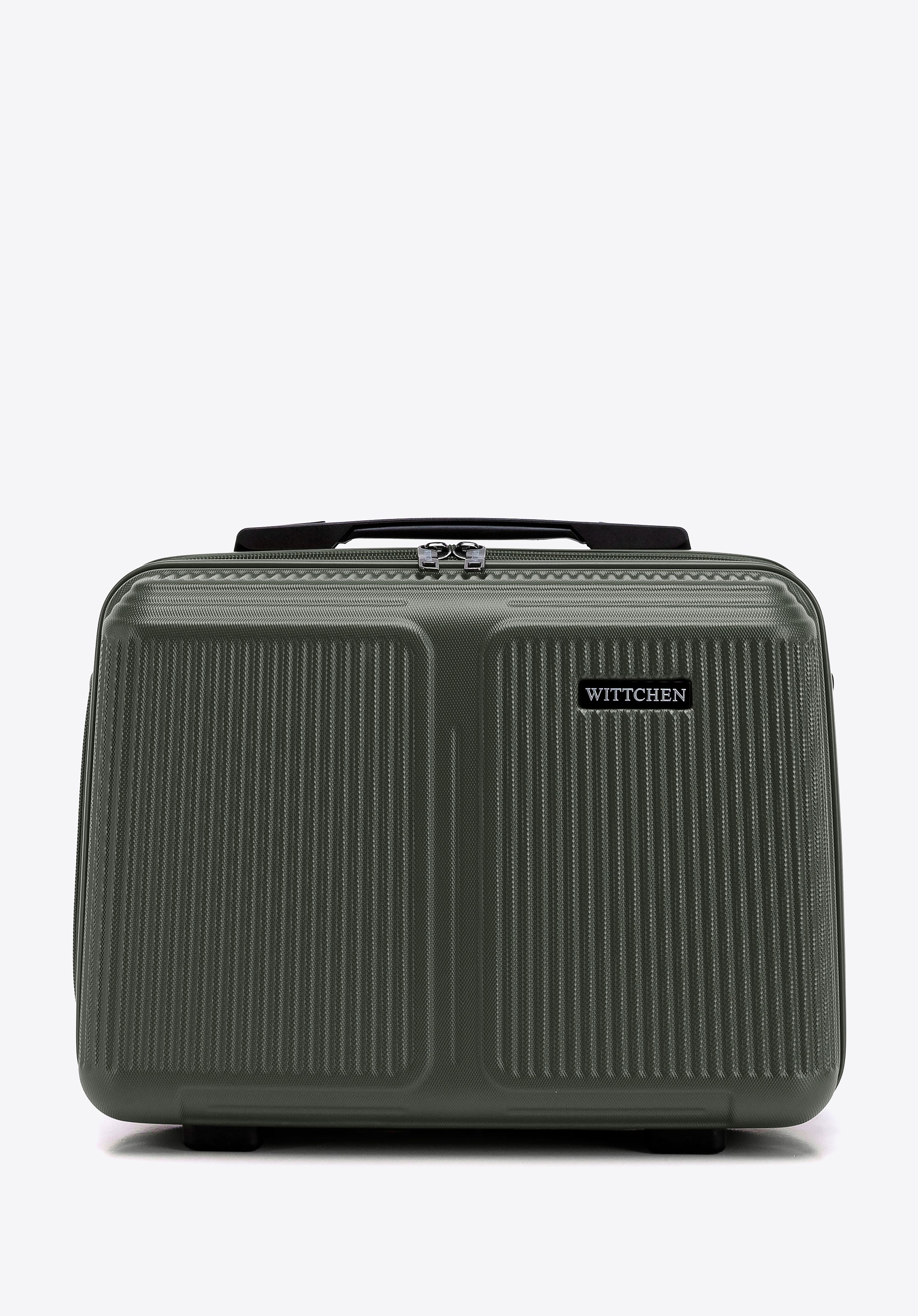 Kosmetyczka z ABS-u w drobne paski khaki