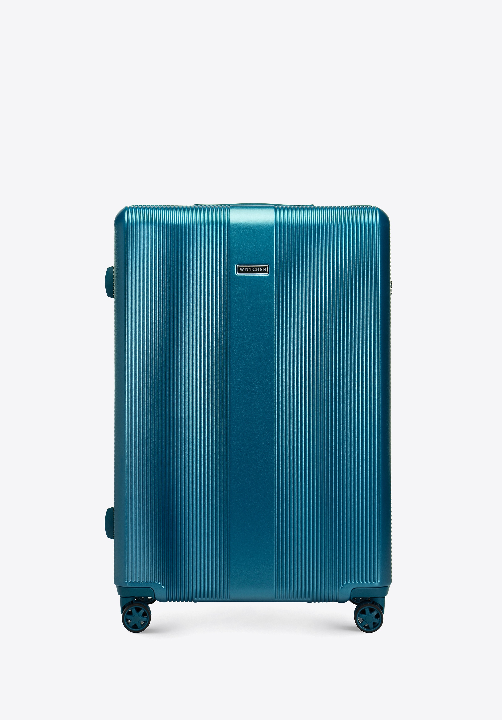 Duża walizka z polikarbonu w pionowe tłoczenia niebieska