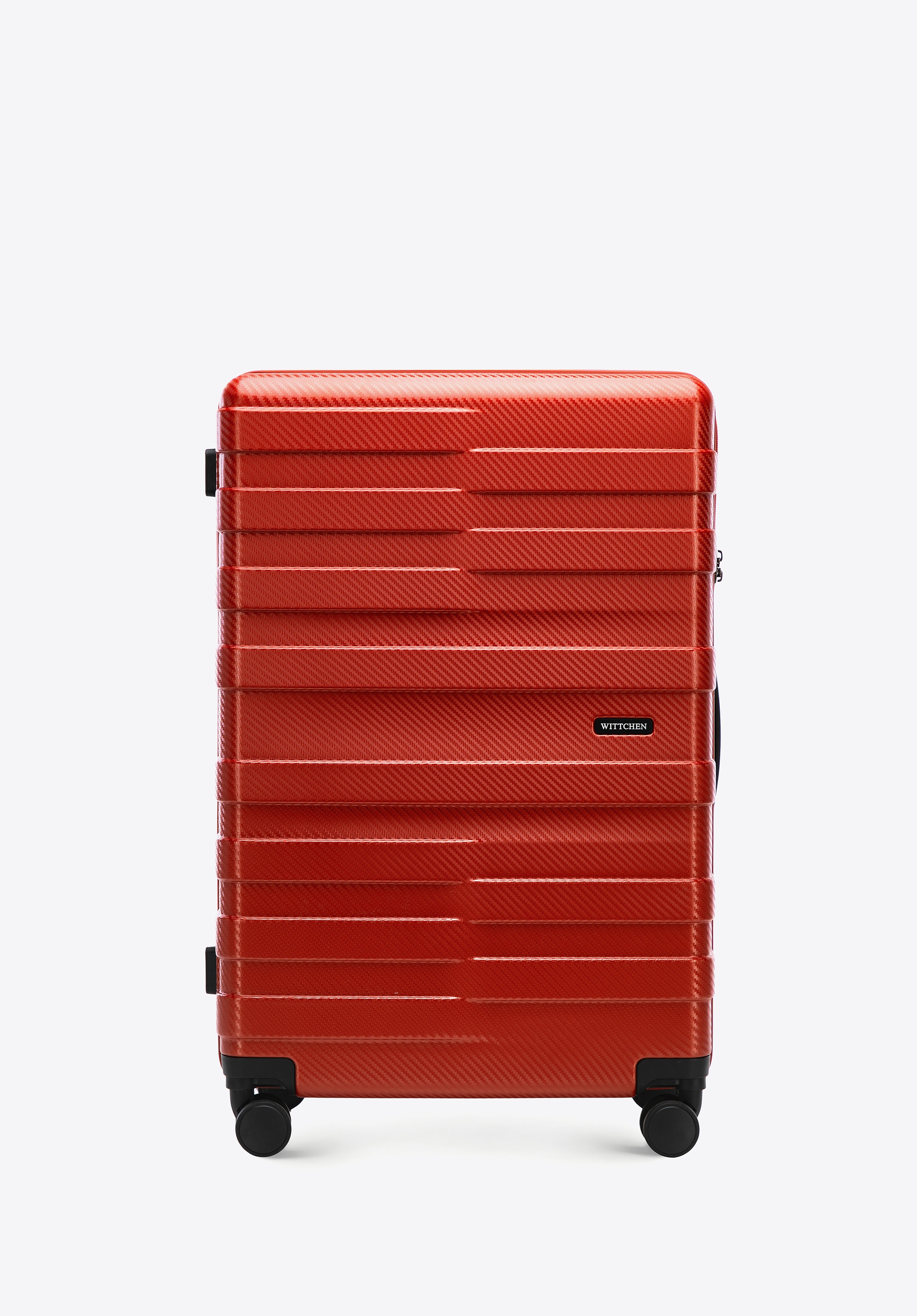Duża walizka z polikarbonu w poziome pasy czerwona