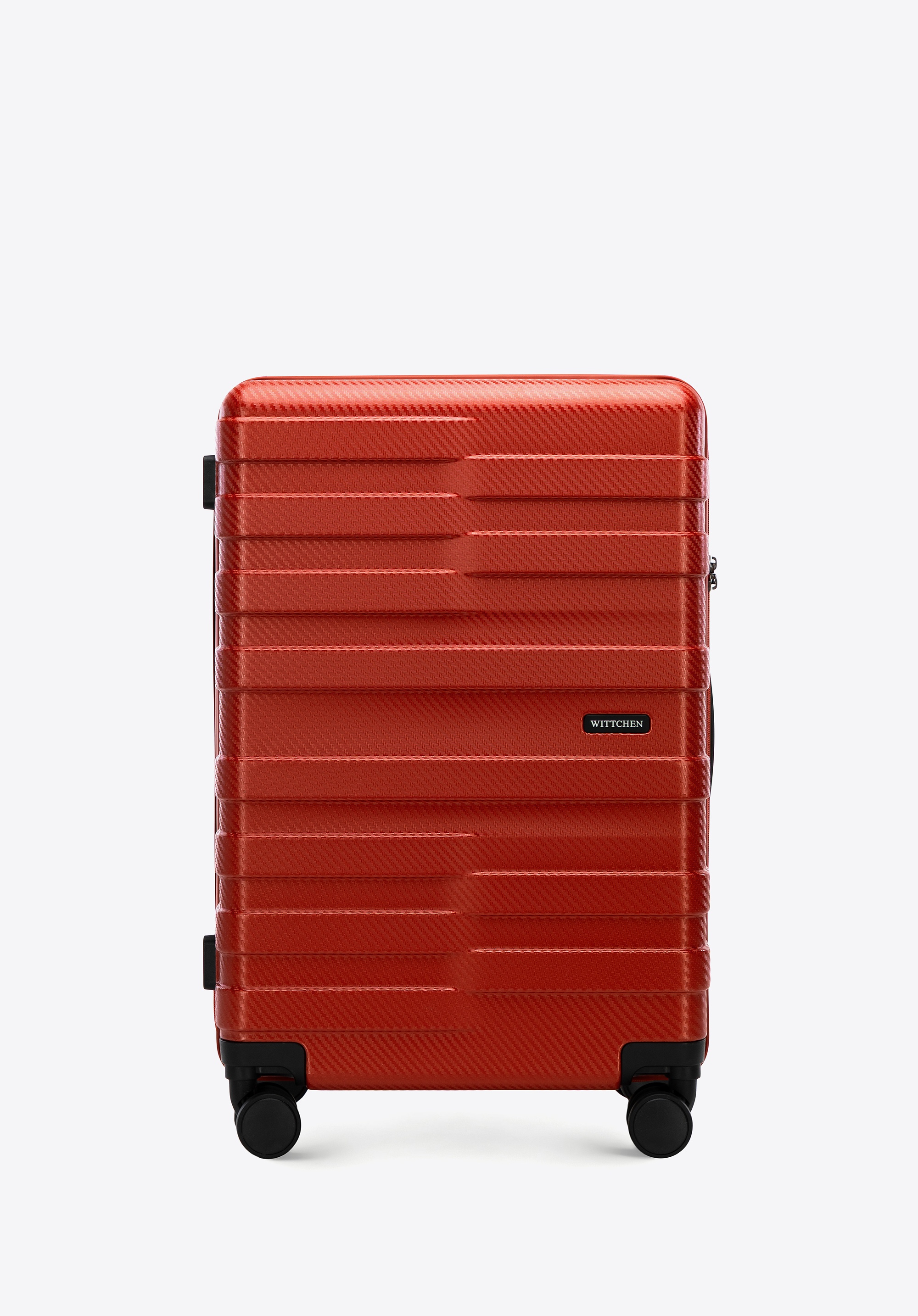 Średnia walizka z polikarbonu w poziome pasy czerwona