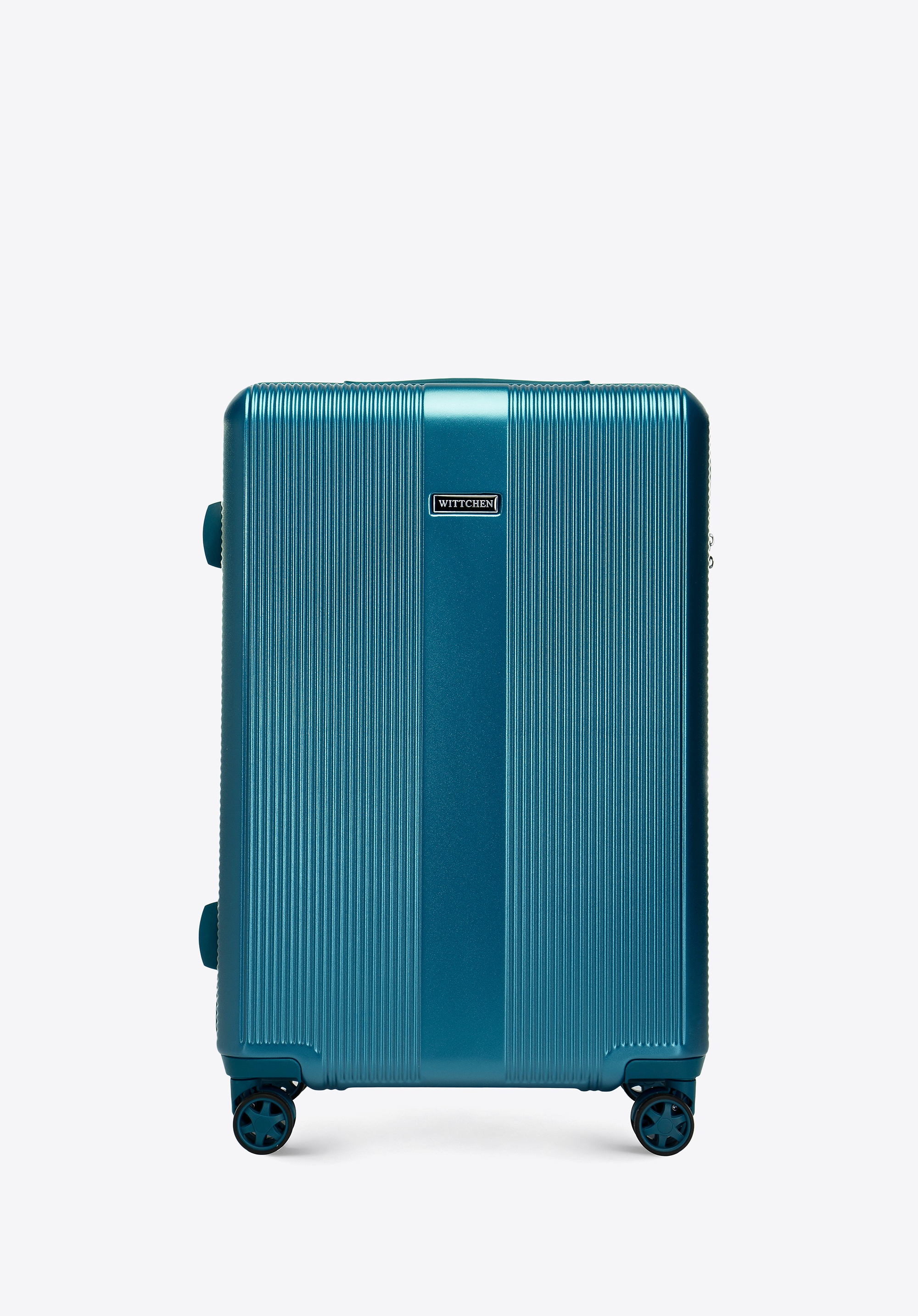 Średnia walizka z polikarbonu w tłoczenia niebieska