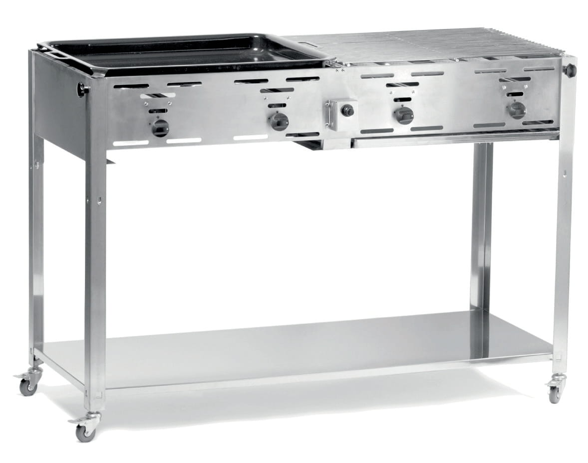 Grill gazowy na gaz z butli, podstawa z kołami i półką