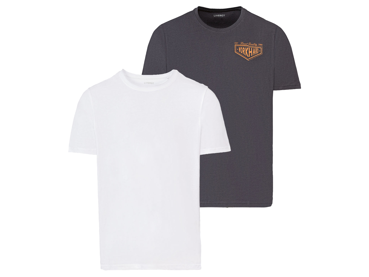 Livergy T-shirty męskie z bawełny, 2 sztuki XXL 60/62, Biały/szary