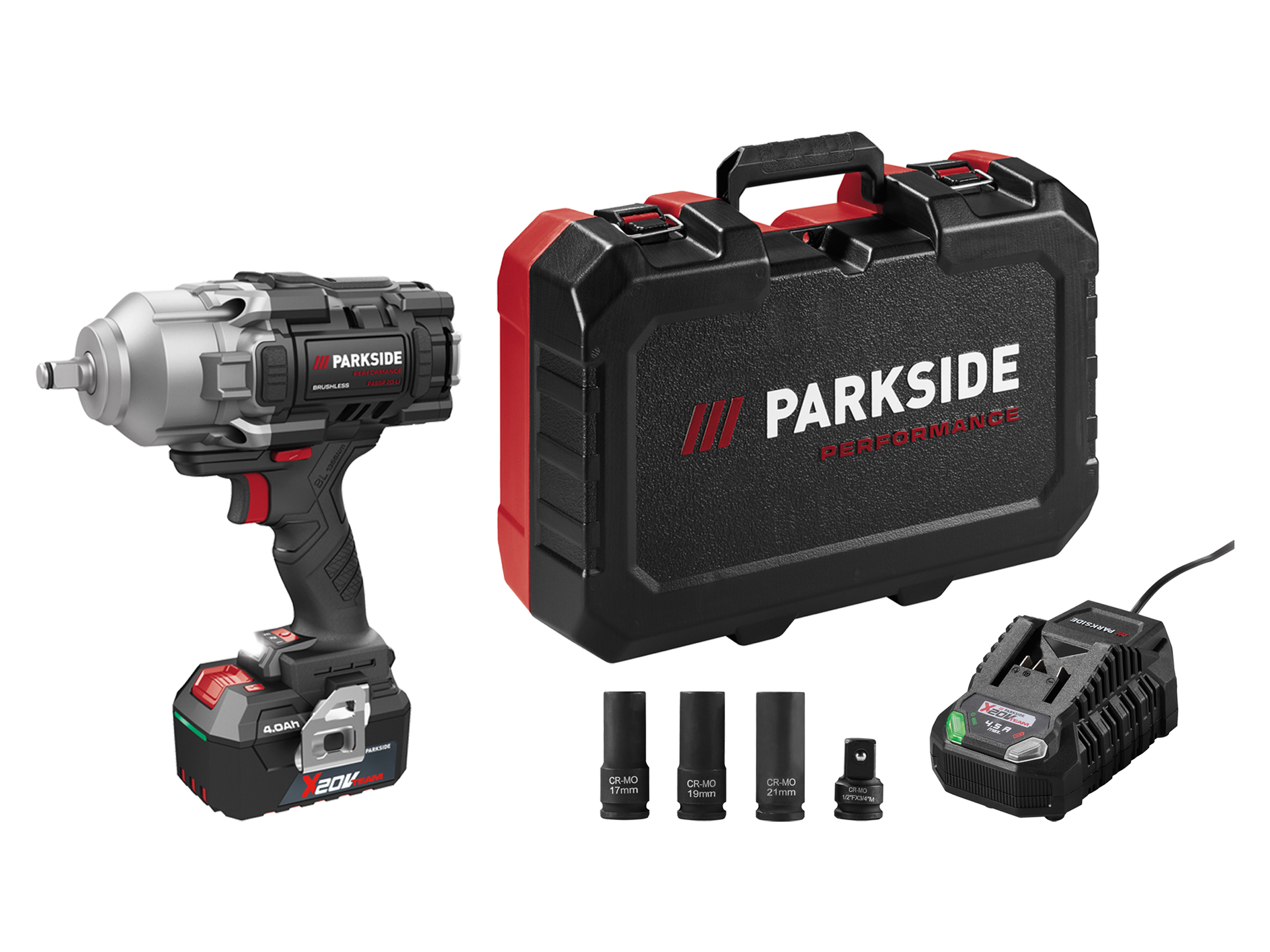 Parkside Performance Akumulatorowy klucz udarowy, 20 V, Passp 20-Li C4 z akumulatorem i ładowarką