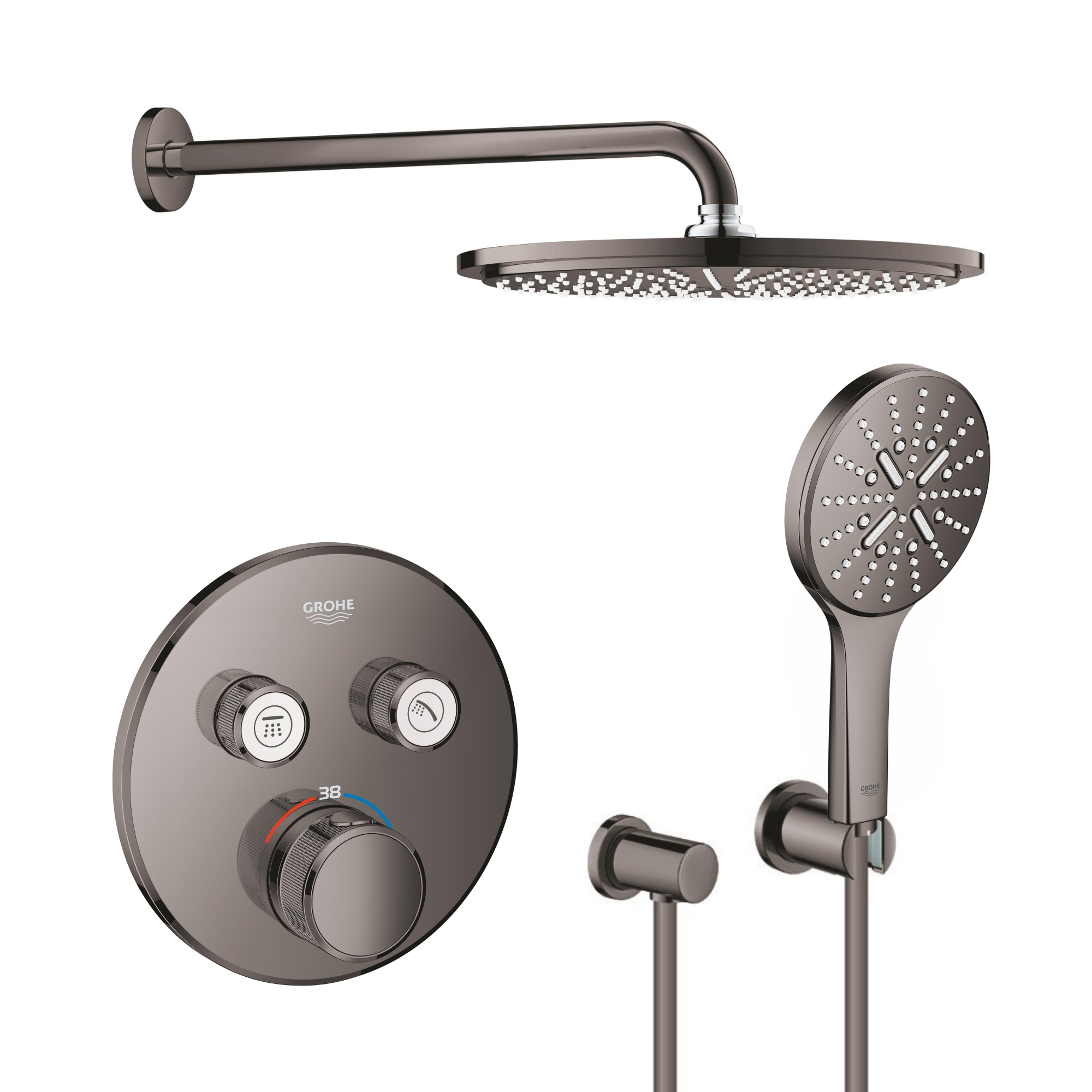 Darmowa Dostawa - Zestaw wannowo-prysznicowy podtynkowy termostatyczny z deszczownicą hard graphite Grohe Grohtherm SmartControl abset10243