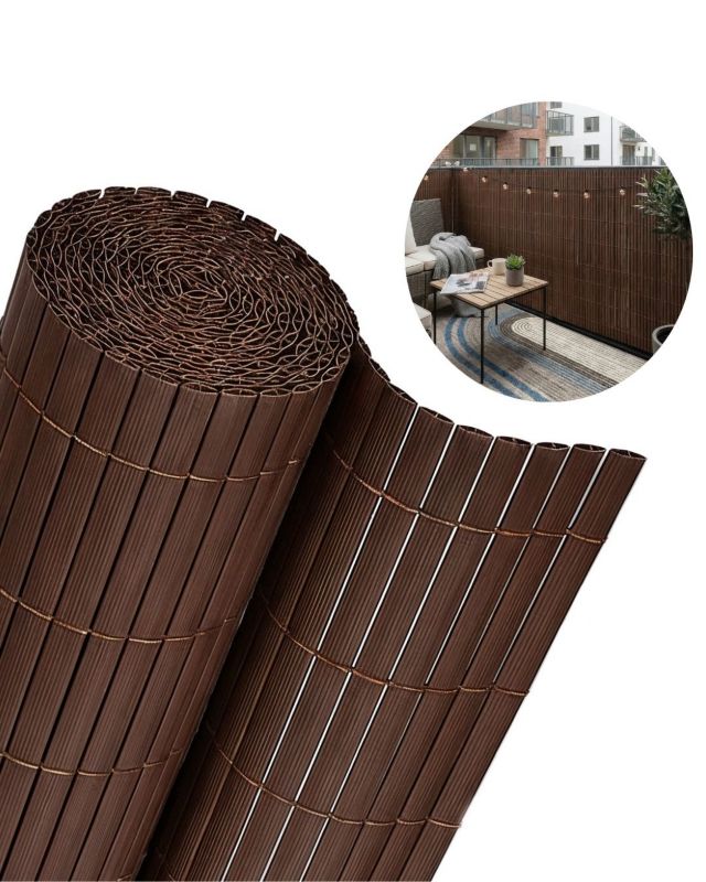 Osłona na Balkon Taras Aperto Marrone Mazovia Całoroczna, Odporna UV Mata na Ogrodzenie, ryflowana brązowa PCV 100x300 cm 1 szt.