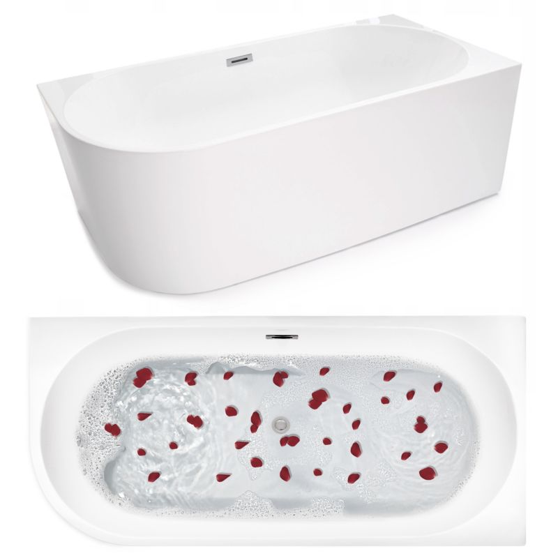 Wanna przyścienna prawostronna TECHGLOBE 170x76cm biała akryl + syfon solidna wzmocniona 1 szt.