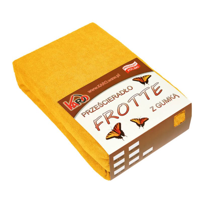 Prześcieradło frotte z gumką KARO 180x200 musztardowe słoneczne 1 szt.