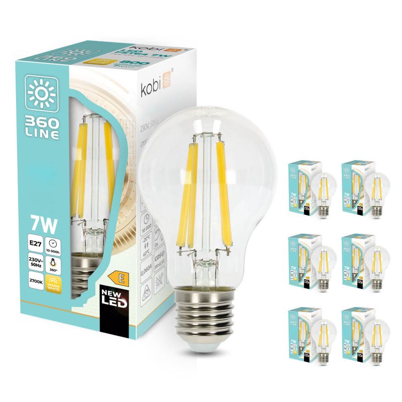 Żarówka LED E27 Kobi 7W barwa ciepła 6szt.