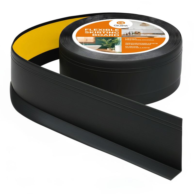 Listwa przypodłogowa samoprzylepna PCV, elastyczna listwa cokołowa DEKOR, 70x20mm, czarny, 70x20 mm, 15 m