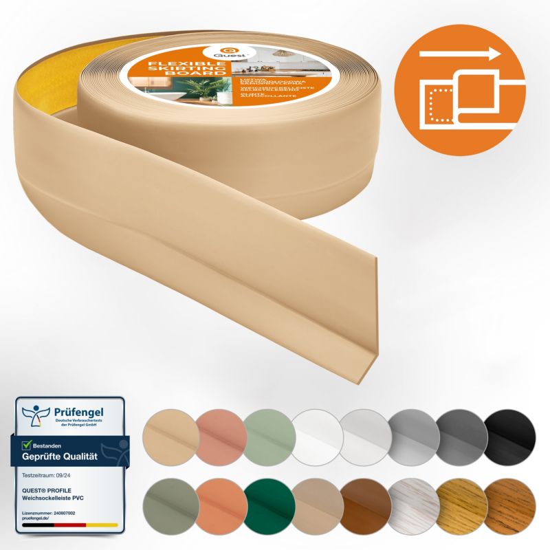 Listwa przypodłogowa PCV 50x20mm, QUEST, samoprzylepna elastyczna, miękka listwa podłogowa, cokołowa, piaskowy, 25m