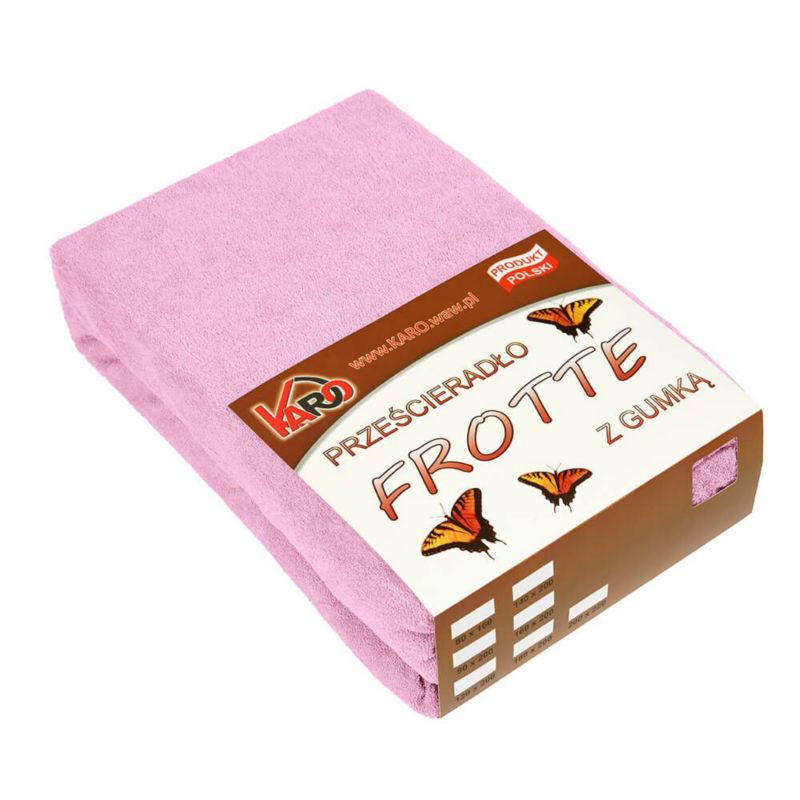 Prześcieradło frotte z gumką KARO 180x200 jasnoróżowe 1 szt.