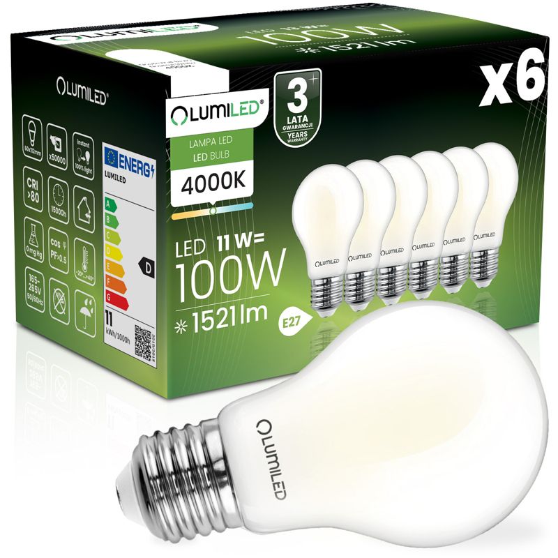 Żarówka LED Lumiled E27 A60 11W 1521lm 4000K 360st Filament 6 szt.